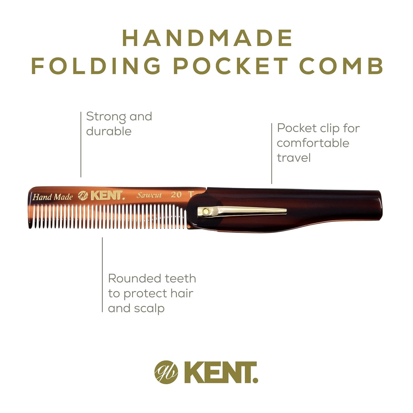 Kent Set Men's Hair Combs - 81T X-Small & 20T Folding Fine Tooth Grooming Kit for Hair, Beard & Mustache - Handmade in England