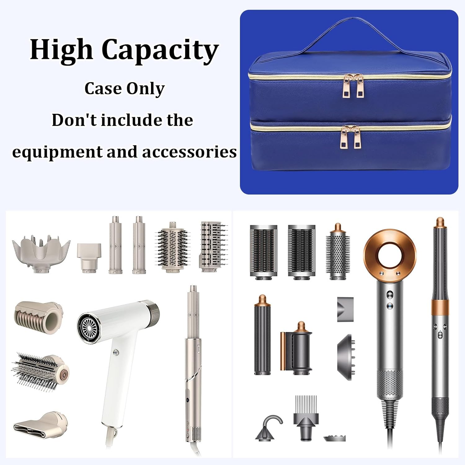 Shark Flex Style Travel Case - Double Layer Waterproof Organizer for Hair Dryer Attachments (Dianthus White)