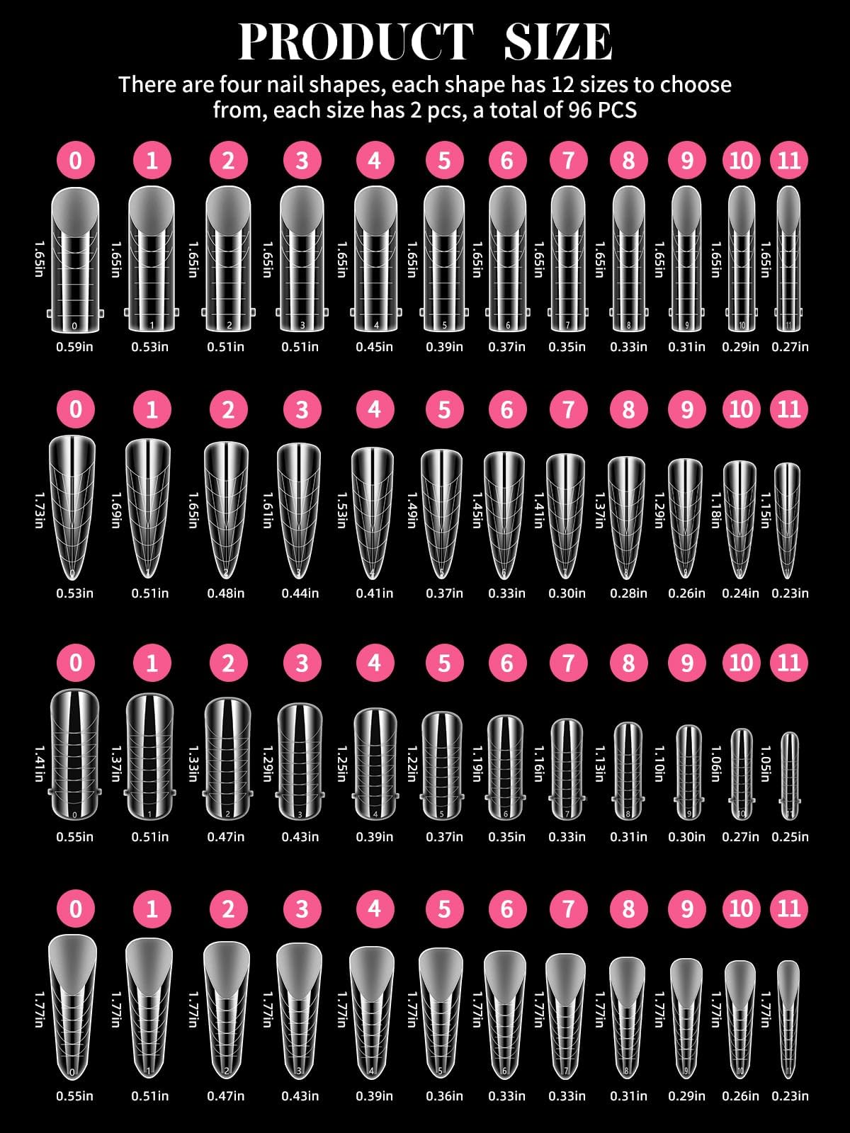 EBANKU 96PCS 4 Styles Dual Nail Forms for Polygel, Clear Matte Poly Gel Nail Forms Full Cover Nail Mold Tips 12 Sizes Scale for Poly Gel Nail Extension Salon Home DIY Manicure