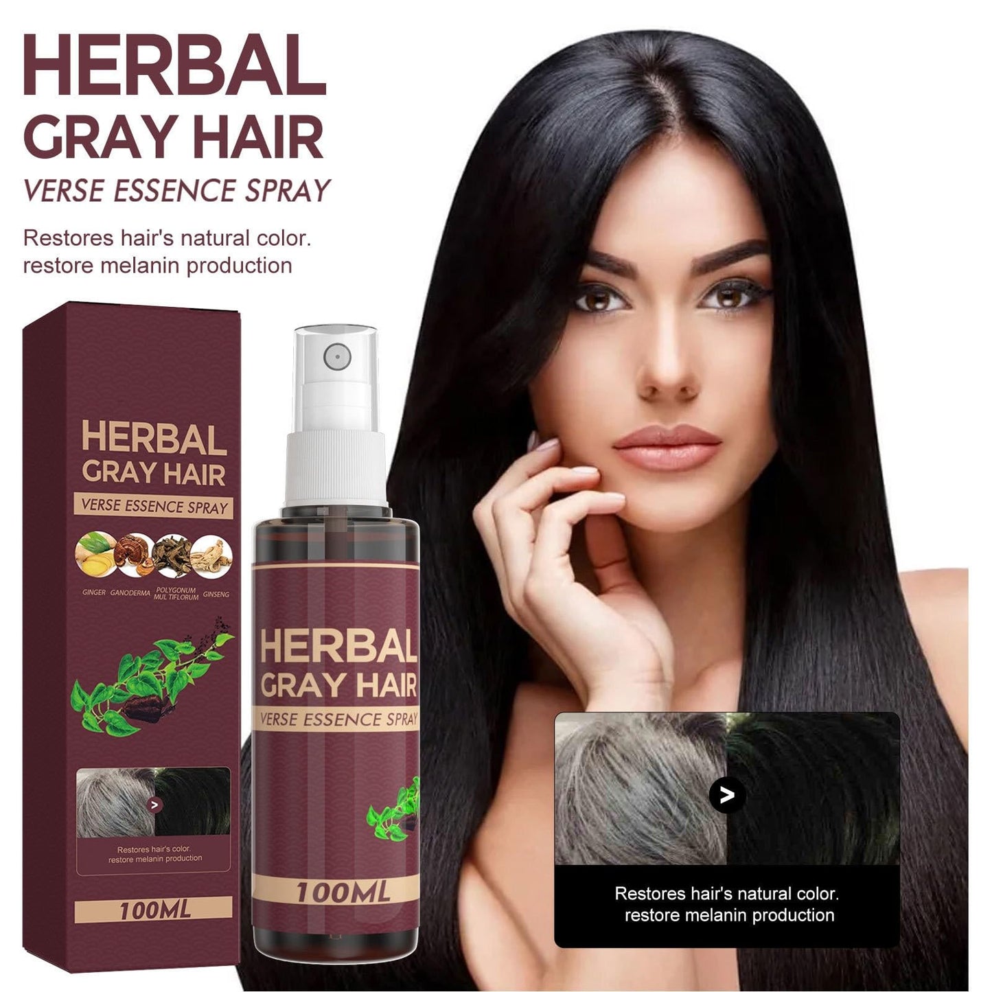 Herbal Essence Hair Spray, Hair Darkening Conditioner Spray, Herbal Hair Coloring Spray, Gray Hair Reverse Herbal Essence Spray, Reverse Grey Hair,100ml (1)