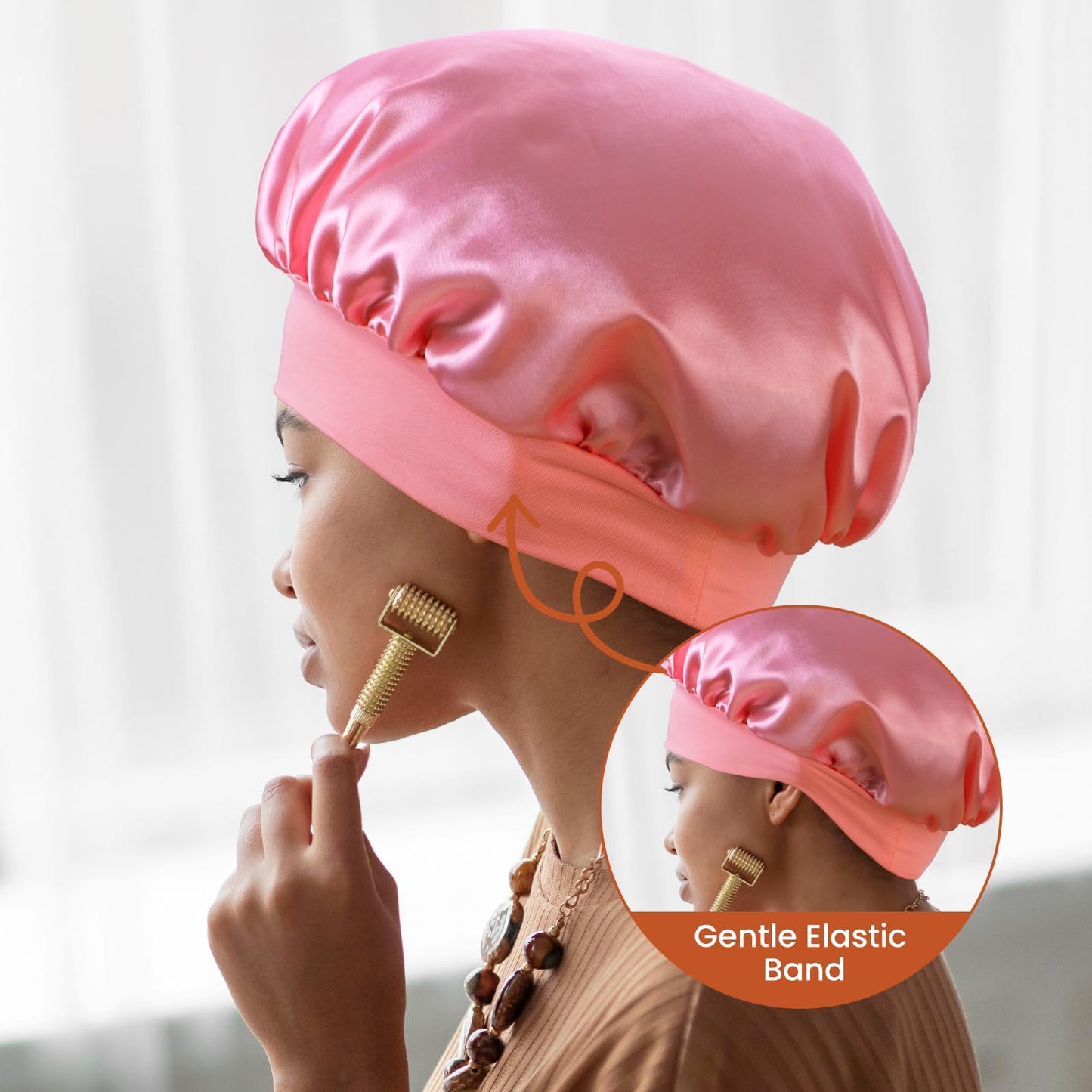 Zixsavk Silk Bonnet for Sleeping Women - Waterproof Shower & Sleep Hair Protector, Adjustable Silk Night Cap for Curly/Natural Hair