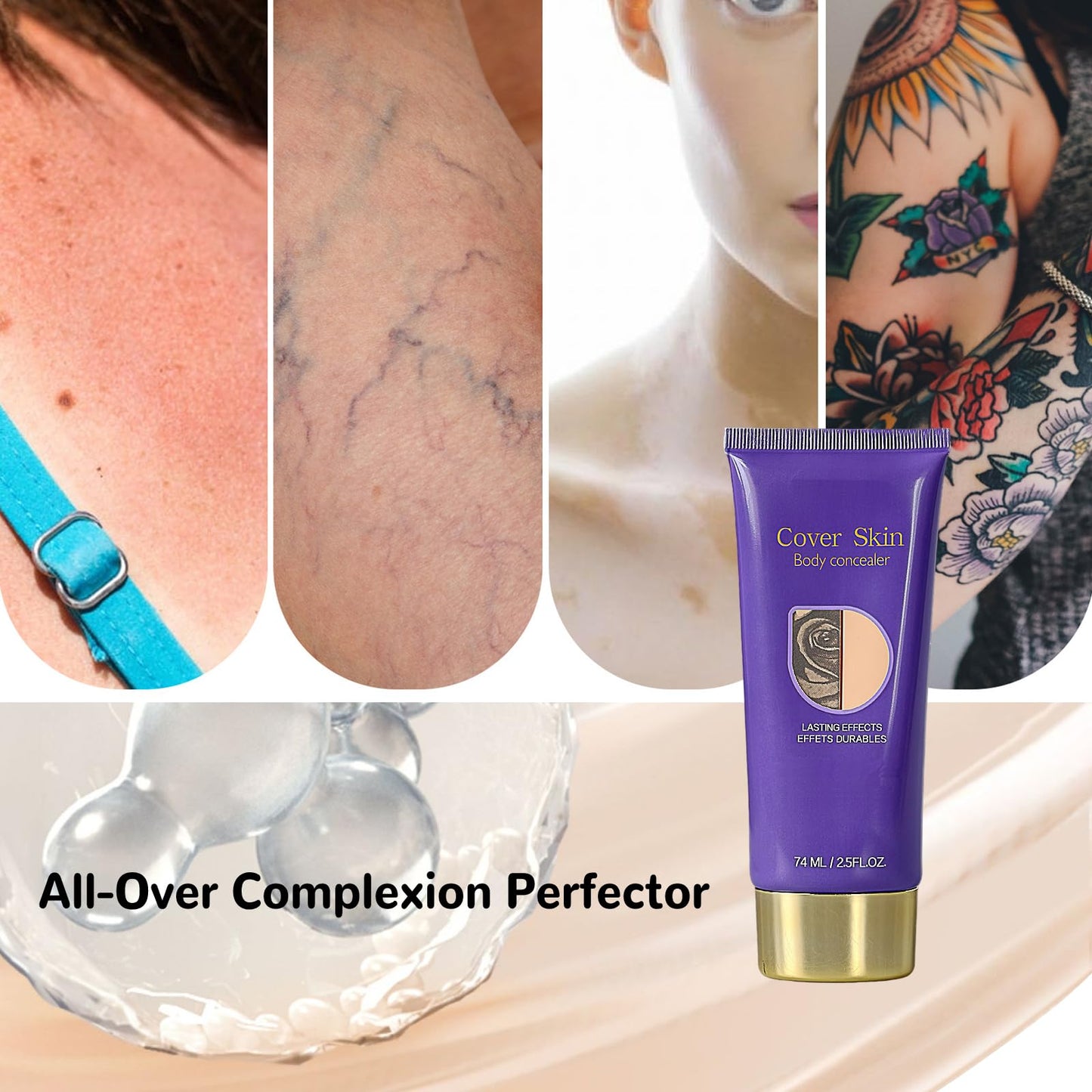 All over Complexion Perfector, Tattoo Cover Up Makeup Waterproof, Body Coverage Perfector, Transfer-Resistant and Long-Last Body Foundation (2PCS)