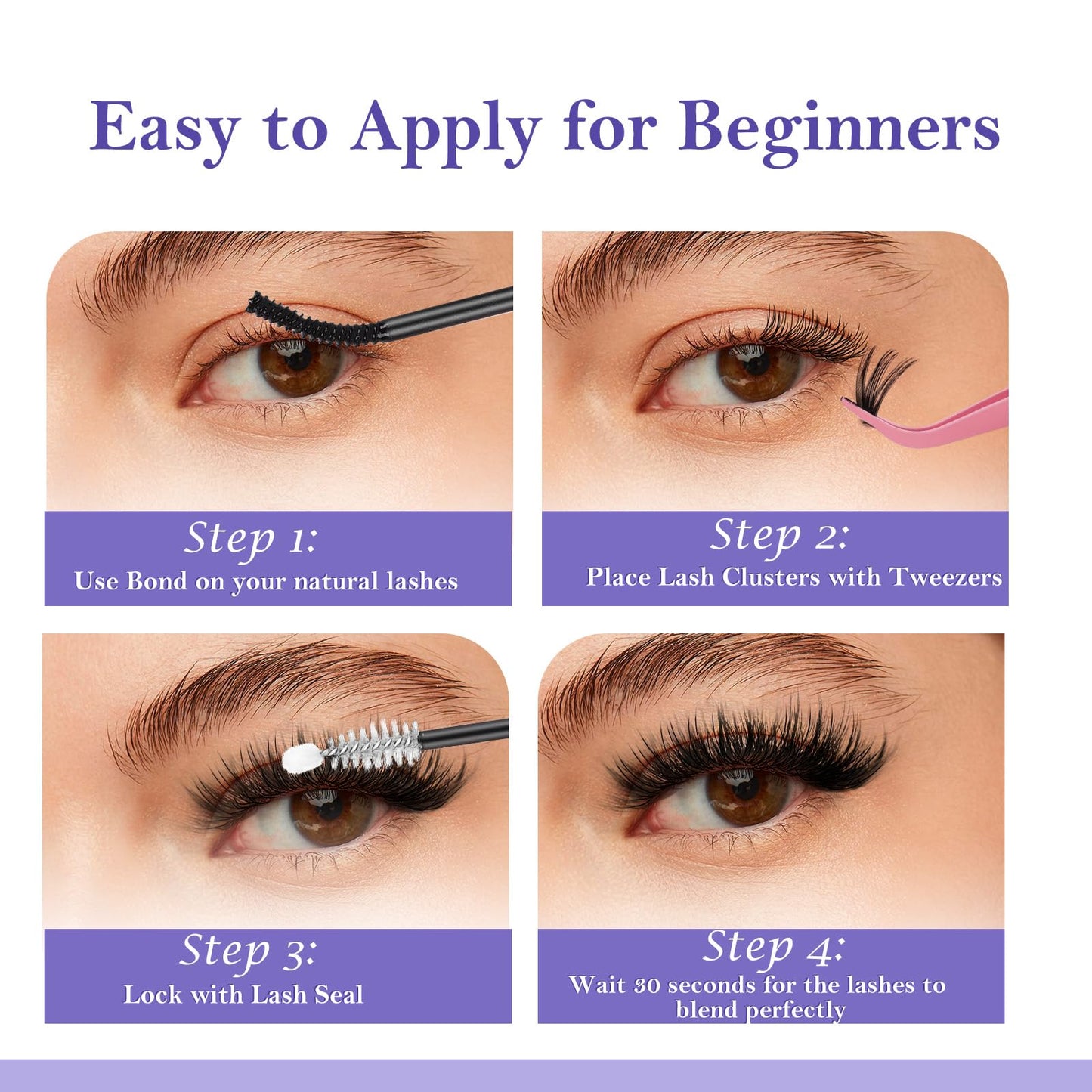 FENG BEAUTY Lash Clusters Kit – 240pcs Wispy Eyelash Clusters with Tweezer, Bond & Seal, 30D/40D, 10–16mm Fluffy Individual Lashes, Natural Look, Waterproof DIY Cluster Lash Extensions for Daily Wear