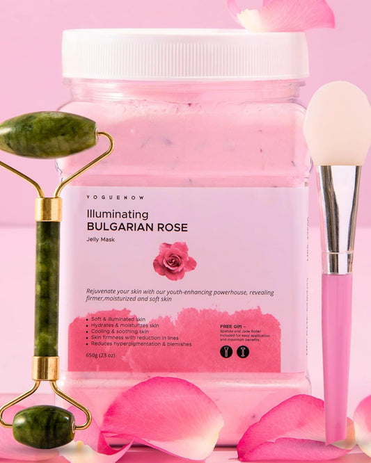 Bulgarian Rose Hydrating Jelly Face Mask - Brightening & Nourishing with Free Jade Roller | 23 Oz Professional Vajacial Mask