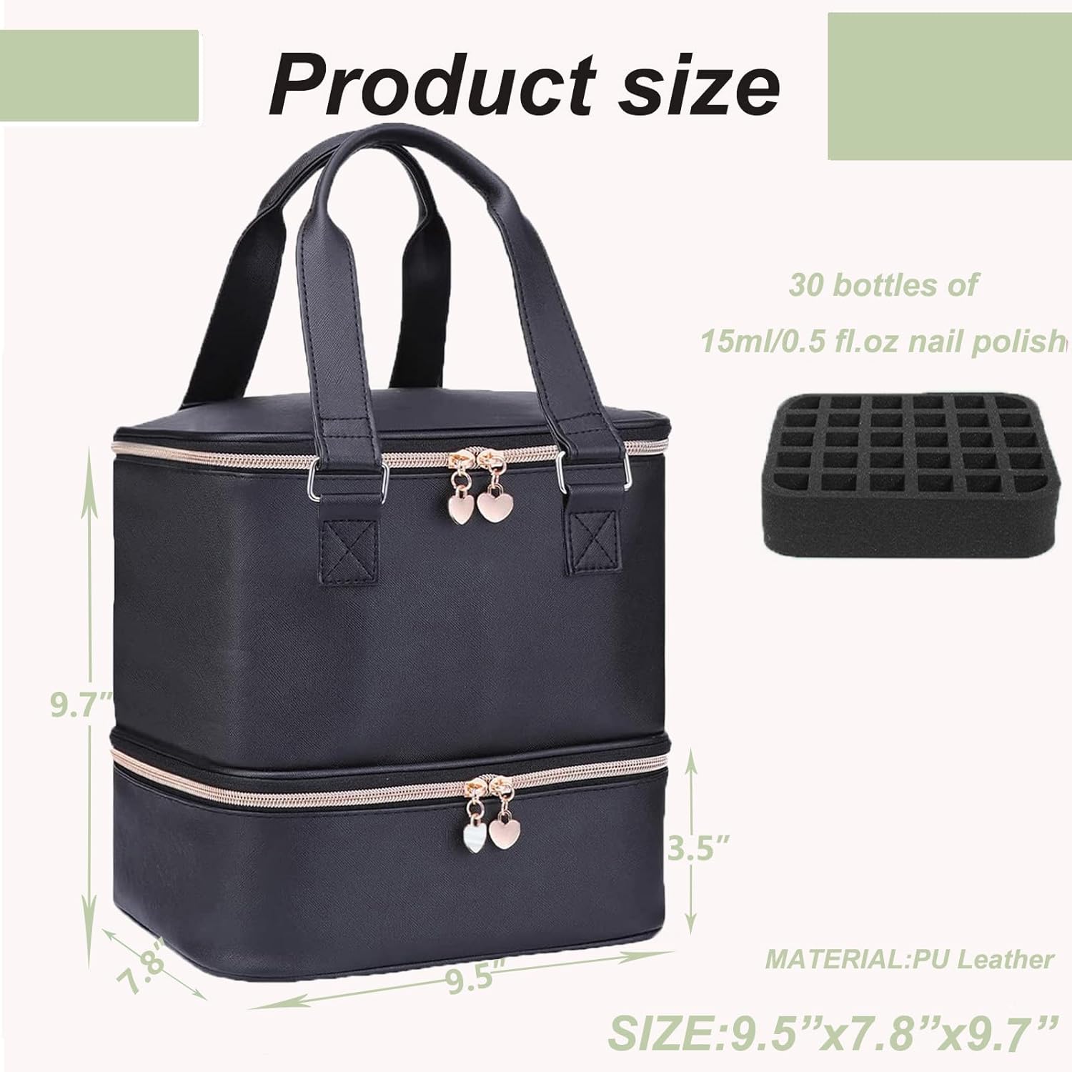 Nail Polish Organizer Bag with Travel Case for 30+ Bottles & Nail Lamp - Purple