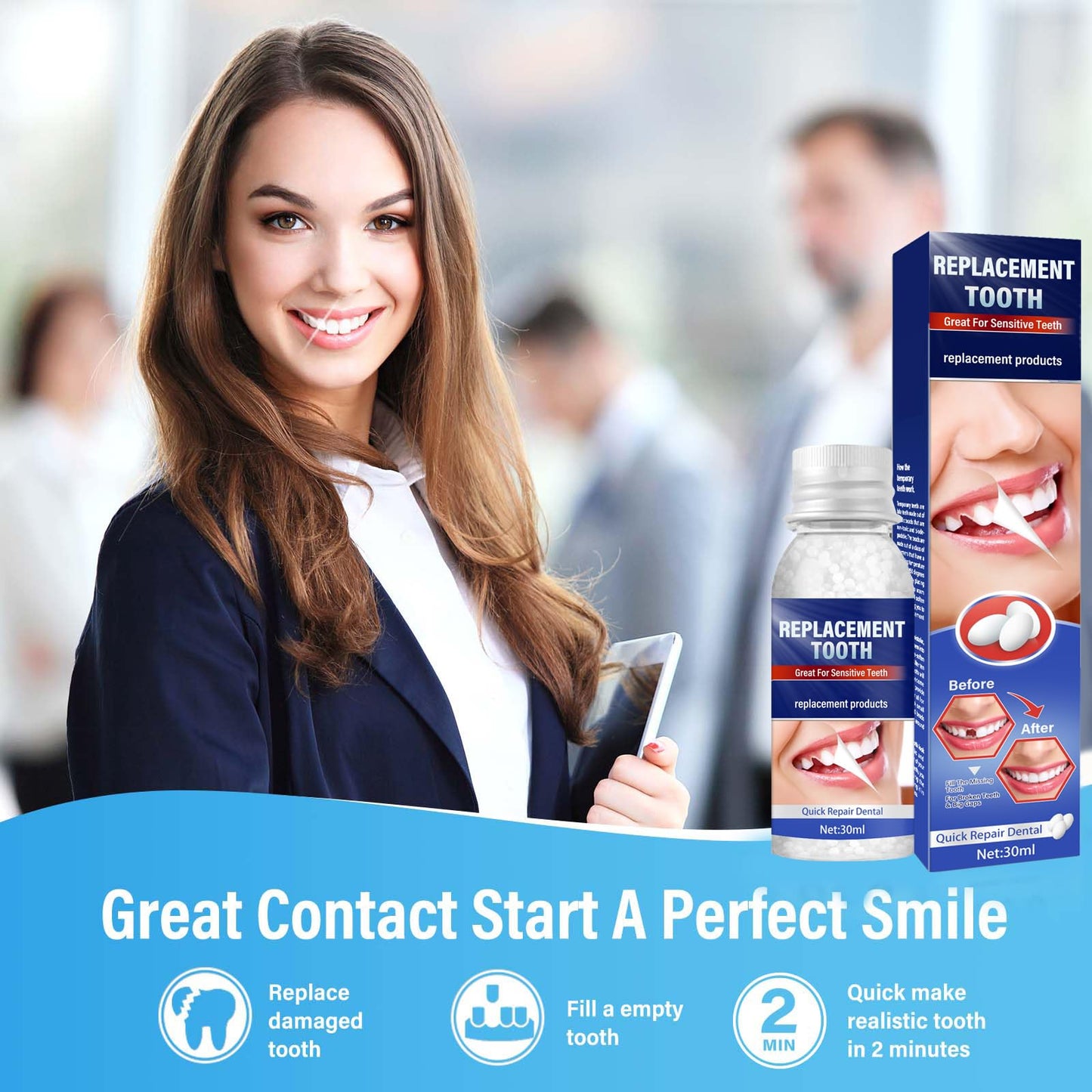 Tooth Repair Kit, Moldable Tooth Filling Repair Kit at Home, Make You Smile Confident Again, 30 ml & 4 Dental Tools