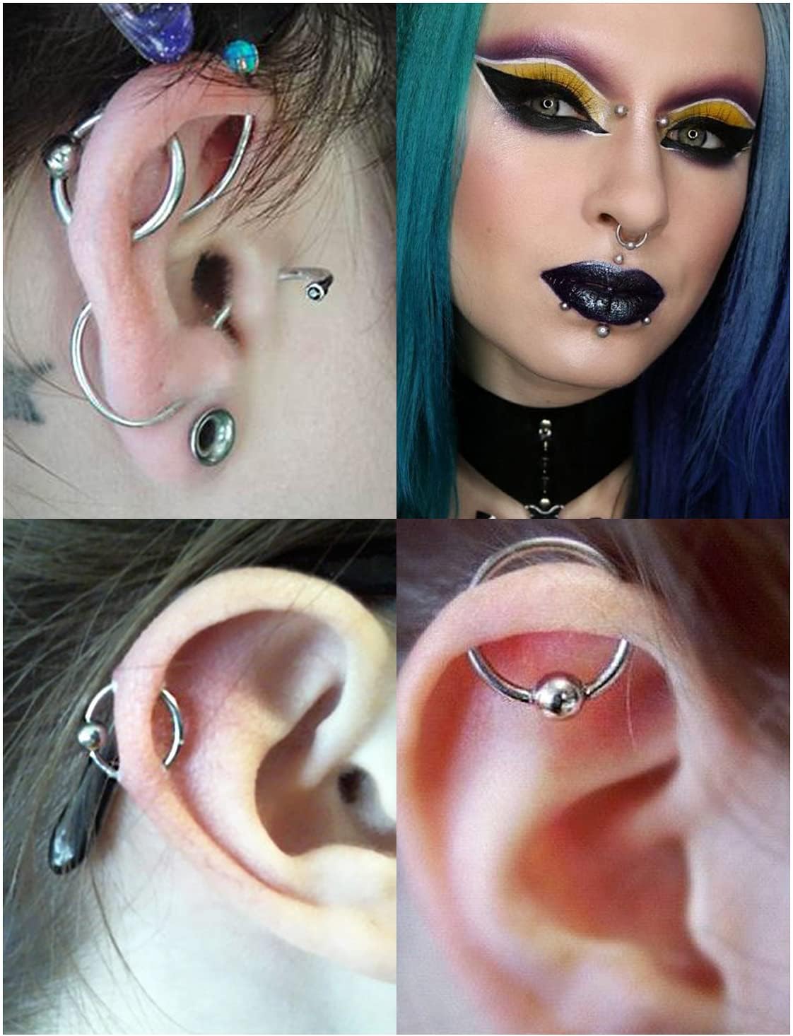 316L Surgical Steel Body Piercing Tools Kit - 9 Styles for Nose, Septum, Lip, Tongue & More