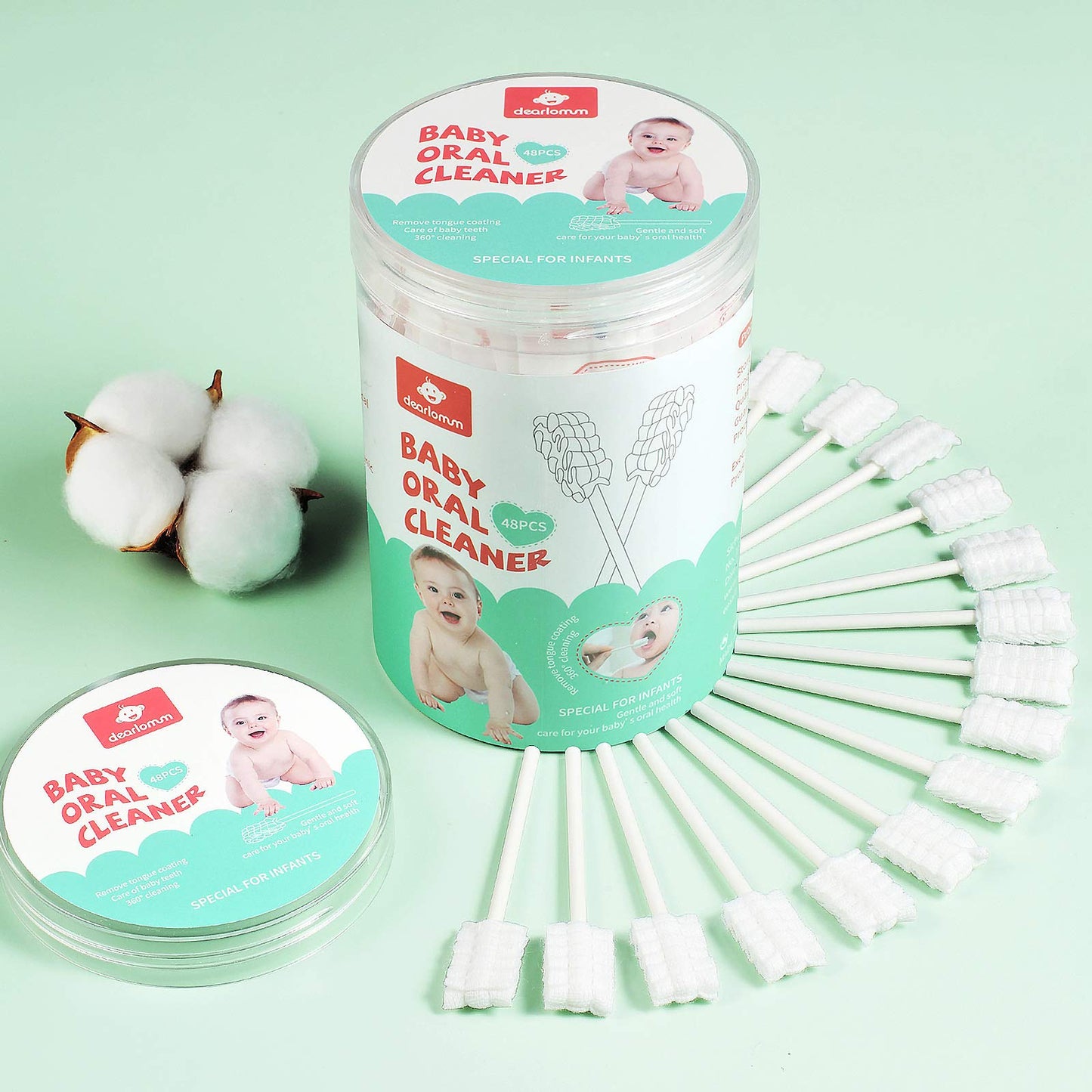 dearlomum Baby Tongue Cleaner, Newborn Toothbrush, 48PCS Disposable Infant Clean Mouth,Gauze Gum Cleaner Baby Oral Cleaning Stick Dental Care for 0-36 Month