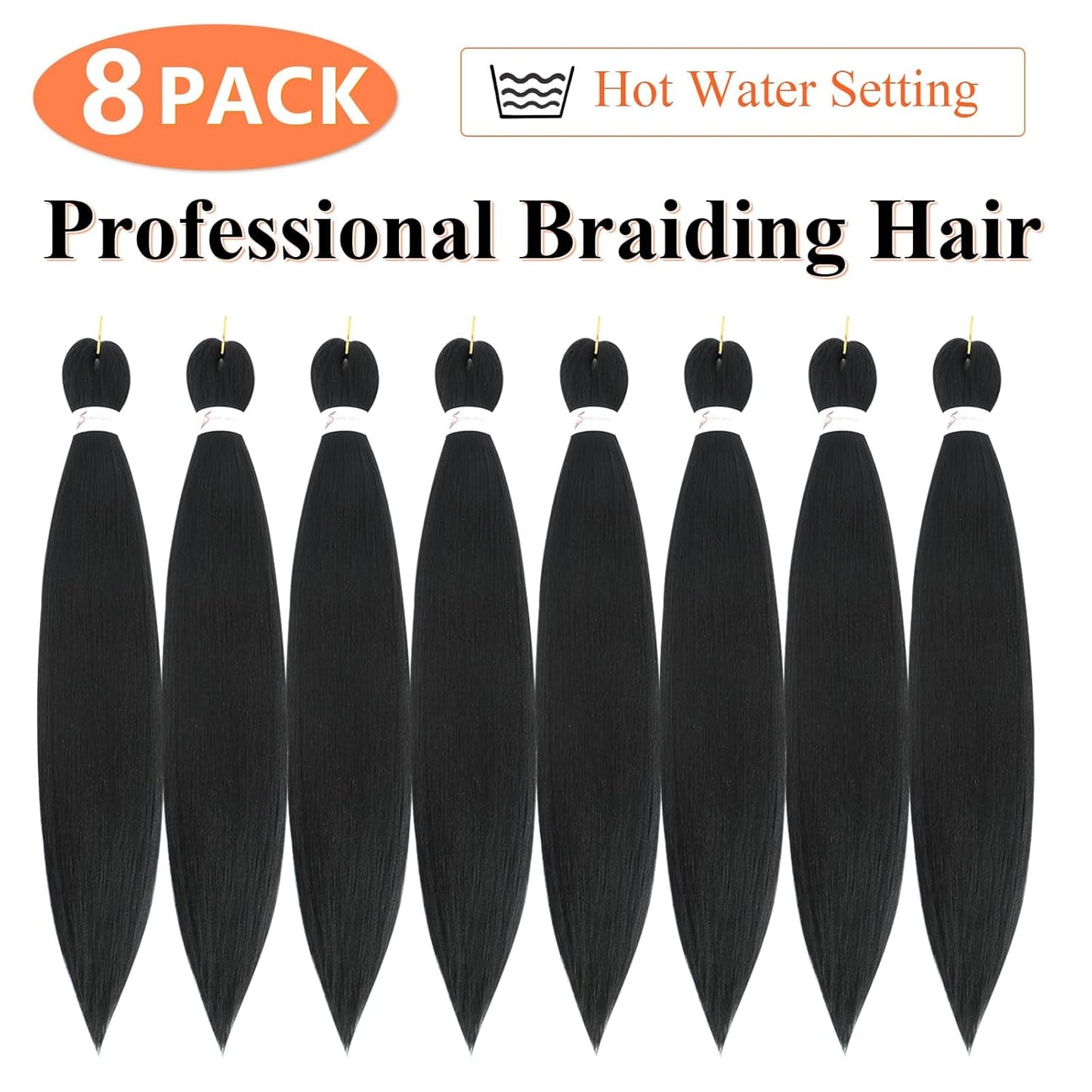24-Inch Pre-Stretched Braiding Hair - 8 Packs Soft Yaki Texture for Crochet & Twists