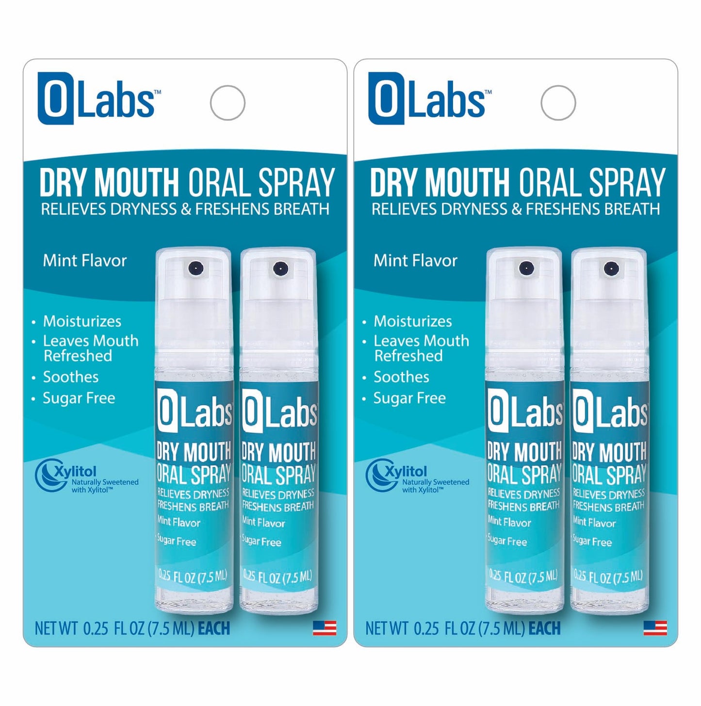 Olabs Dry Mouth Spray - Sugar Free, Alcohol Free, Mint Breath Spray with Xylitol, 2 Pack - 4 (0.25 oz) Travel Size Sprays Total