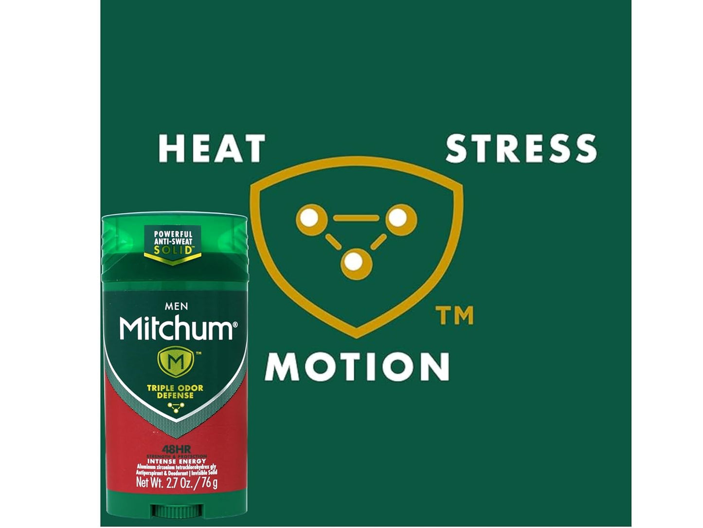 Mitchum Men’s Antiperspirant & Deodorant Stick - Triple Odor Defense, 48 Hr Protection, Intense Energy, 2.7 Oz (2 Pack)