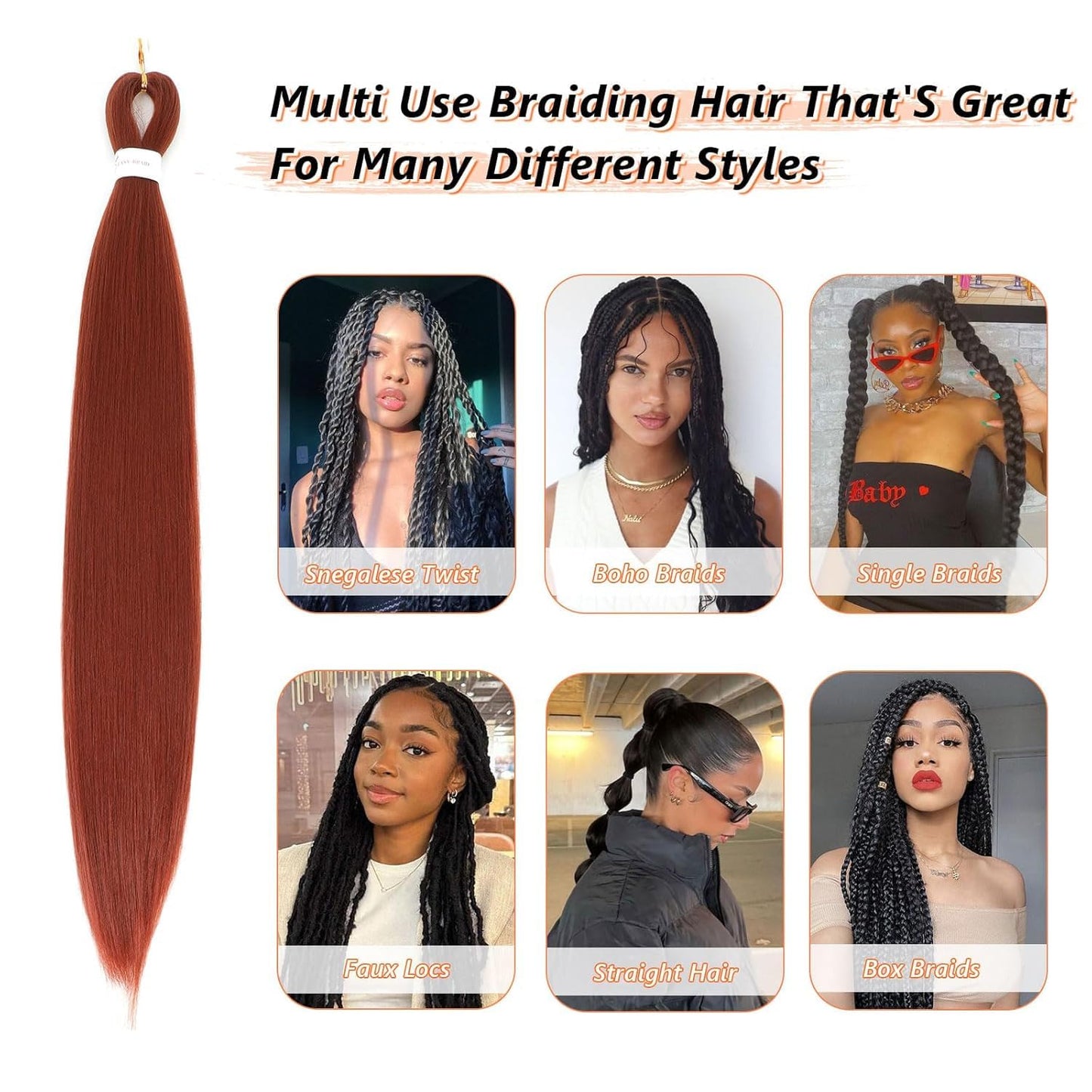 24-Inch Pre-Stretched Braiding Hair - 8 Packs Soft Yaki Texture for Crochet & Twists