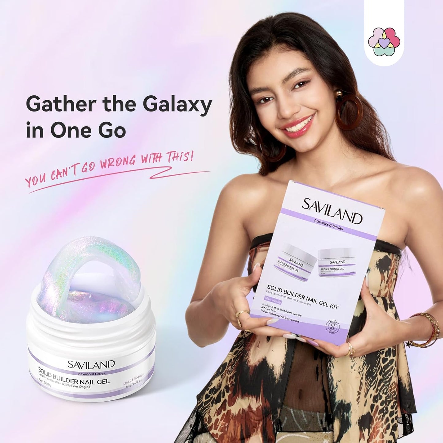 Builder Nail Gel Kit - 4 Colors (Clear, Nude, White, Pink) for Nail Extensions & 3D Sculpting - Long-Lasting Non-Sticky Hard Gel with Chrome Powder