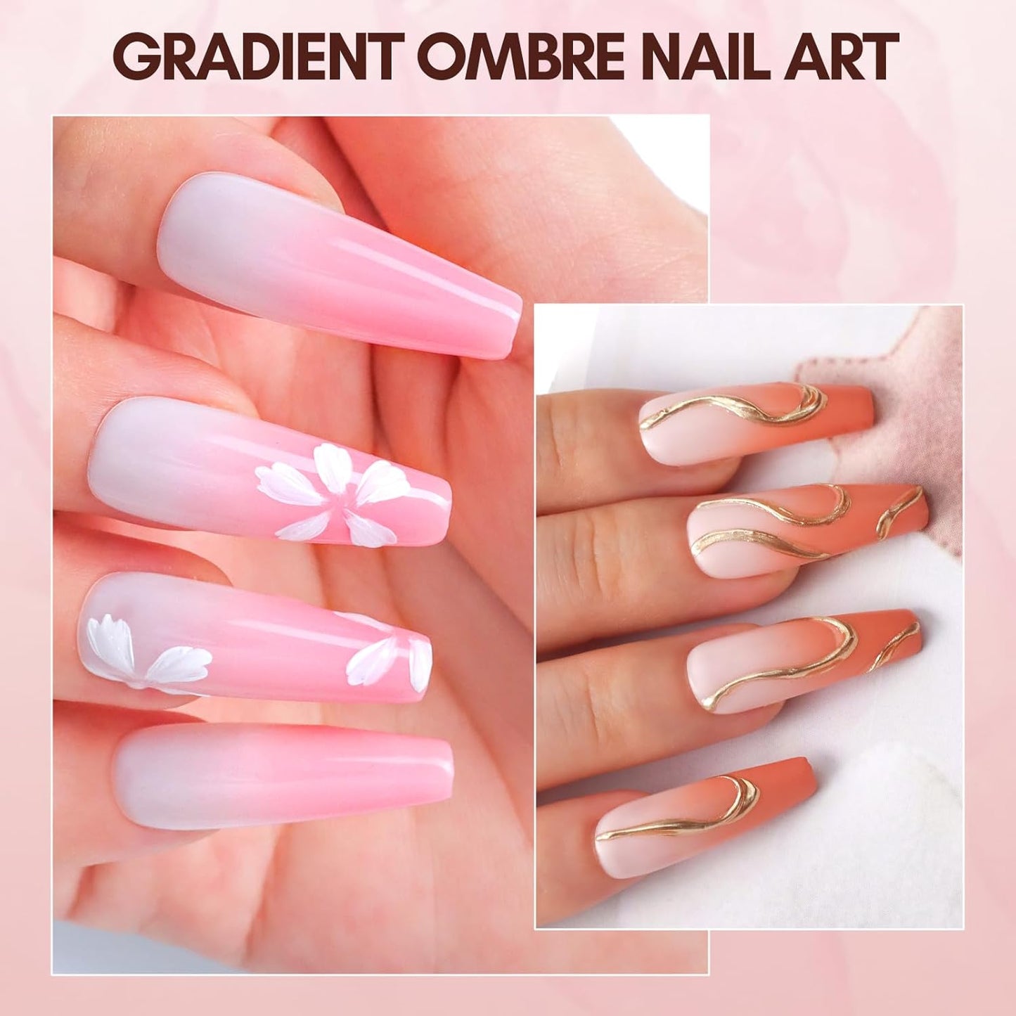 Ombre Gel Nail Polish Kit - 6 Colors for Gradient Blush Effect | Upgrade Pat Painting Gel with Sponge & Brush for Winter Manicure