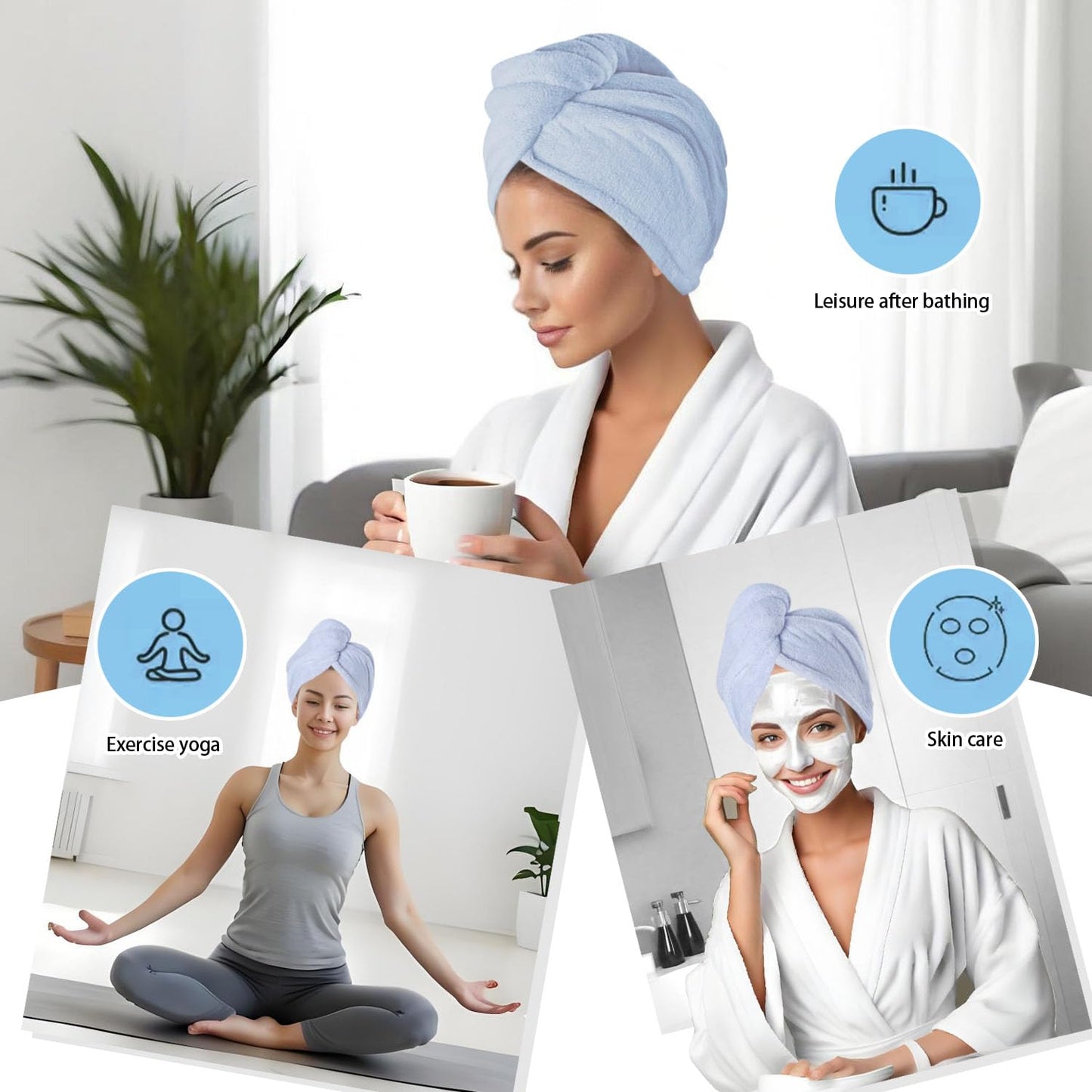 AGKXHDEC 2 Packs Microfiber Towel, Hair Turbans, Drying Hair Wrap for Women (Blue colore-2pcs)