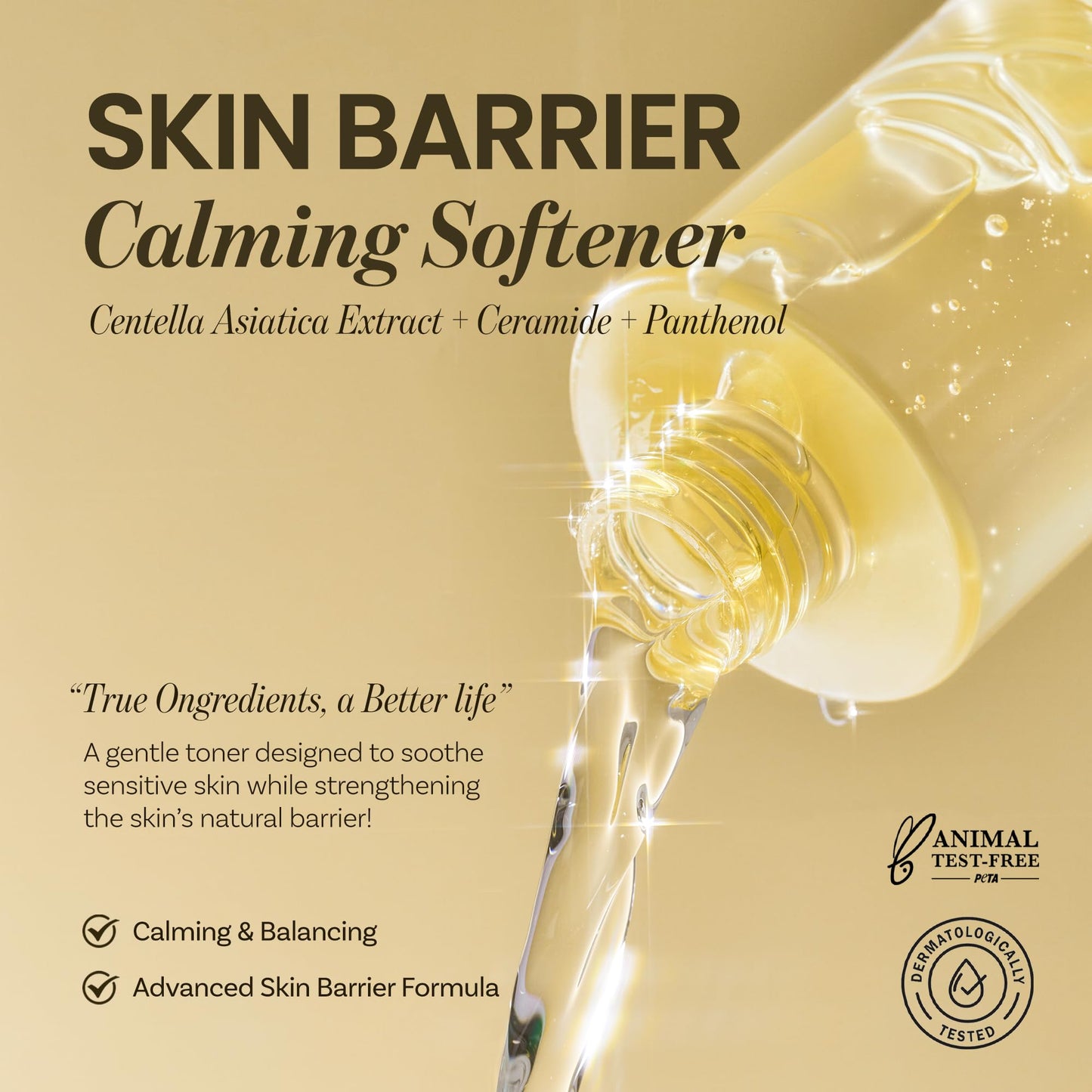 ONGREDIENTS Skin Barrier Calming Softener | Daily Soothing Toner for Dry, Sensitive Skin | Panthenol, Hyaluronic Acid, Ceramide, Hydrating, pH Balancing | Vegan, Korean Skin Care 250ml / 8.45 fl Oz