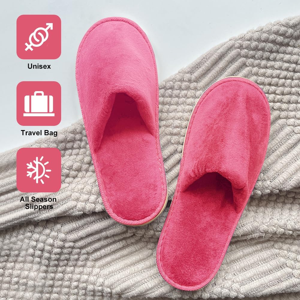 Non-Slip Disposable Slippers - 2-6 Pairs, Washable Velvet Closed Toe for Guests, Hotel & Spa
