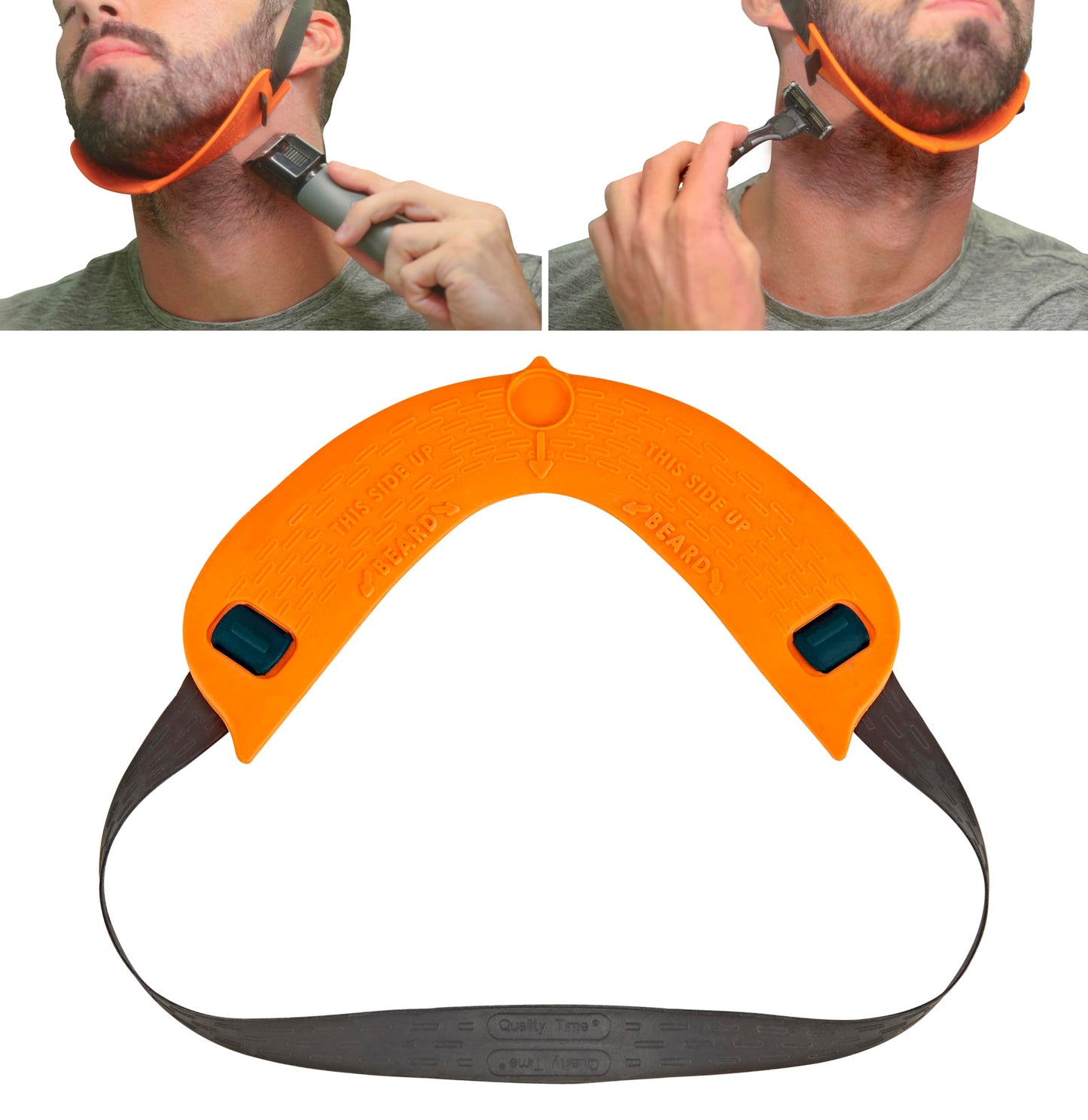 Quality Time Beard Neckline Shaper Guide; Hands-Free, Flexible, Adjustable, Original Beard Template, Do-it-yourself Neck Haircut Tool, Beard Lineup Shaping Guard/Stencil, Made in USA, Patented.