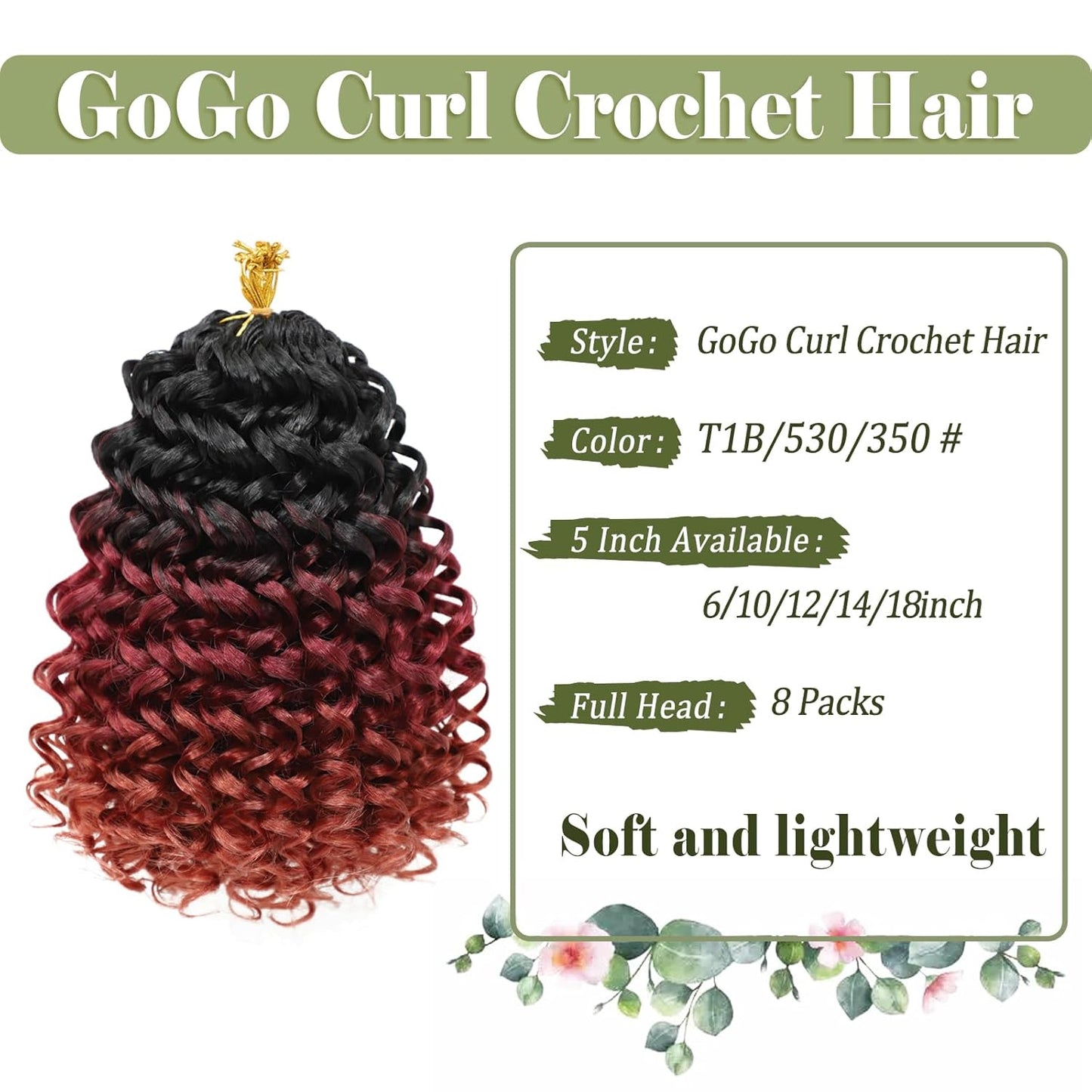 GoGo Curl Crochet Hair 10 Inch - 8 Packs Ombre Brown Water Wave Extensions for Black Women