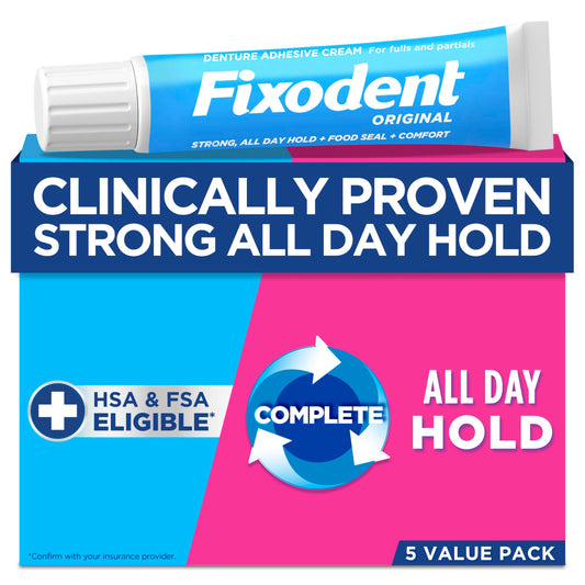 Fixodent Original Secure Denture Adhesive Cream for Full and Partial Denture Wearers, 2.4oz (Pack of 5)