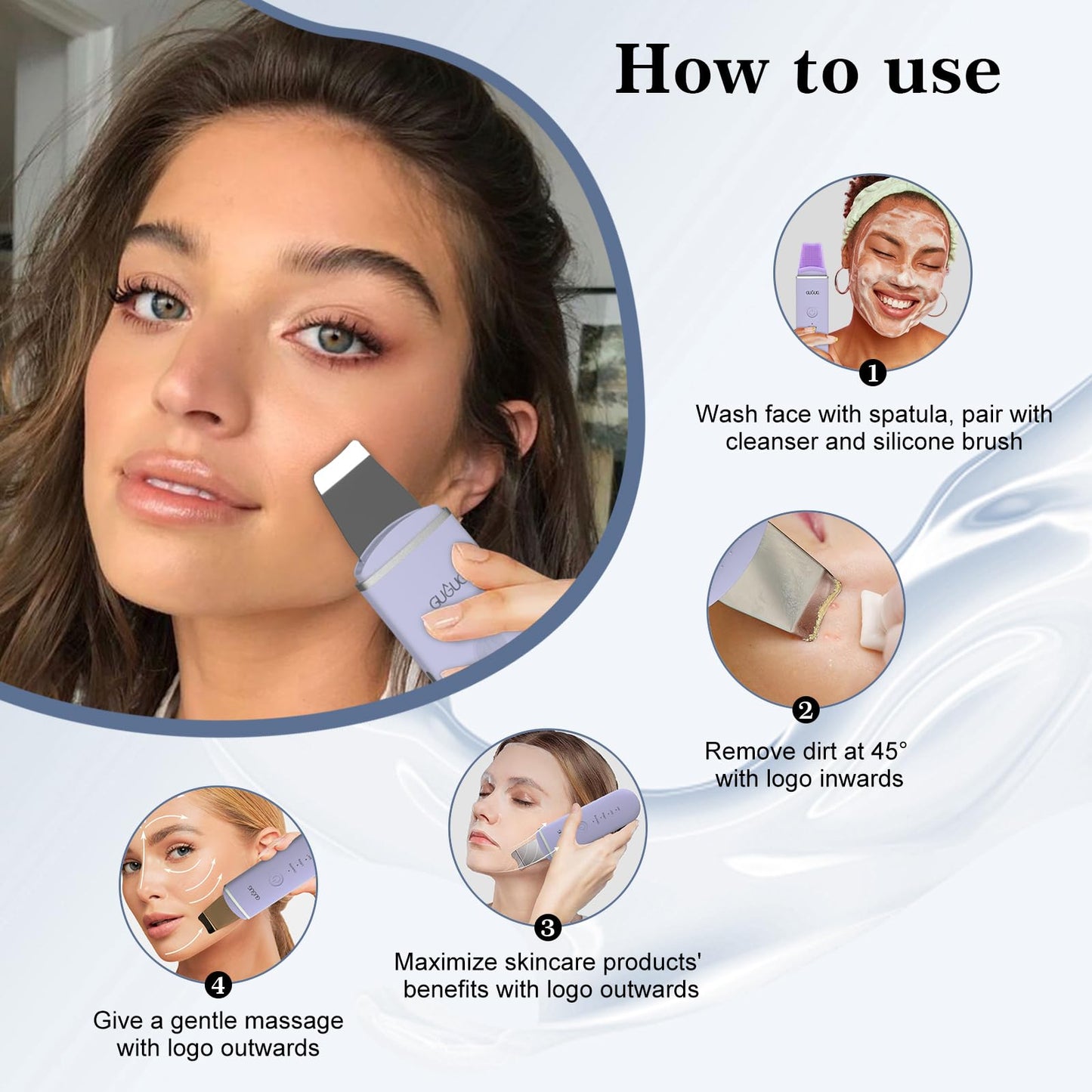 GUGUG Skin Scrubber Face Spatula Skin Spatula Pore Cleaner Blackhead Remover Tools for Facial Deep Cleansing-4 Modes, Purple