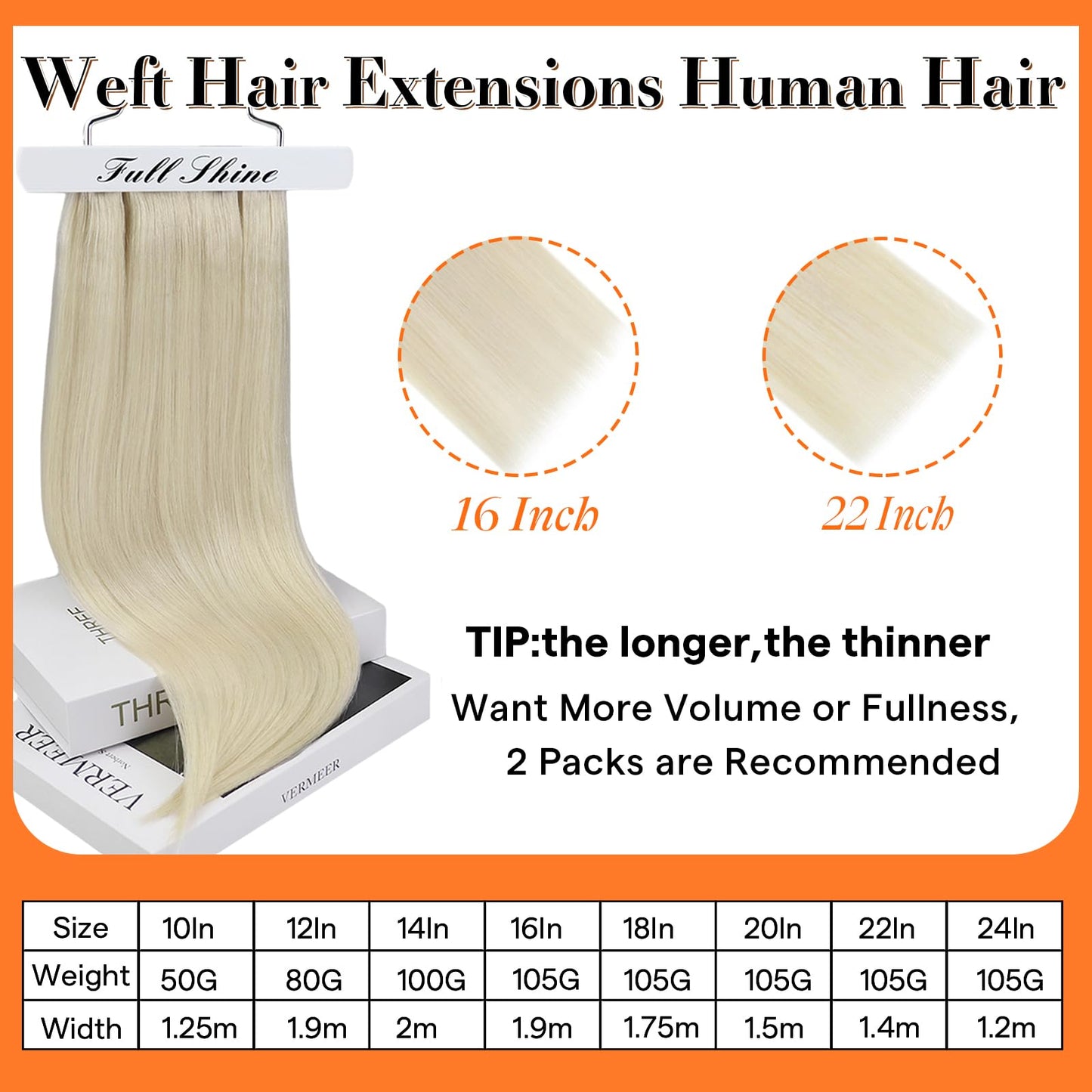 Full Shine Hair Extensions 24 Inch Weft Hair Extensions Human Hair Color Platinum Blonde Extensions Sew In Extensions Real Human Hair Remy Human Hair Weft Extensions 105G
