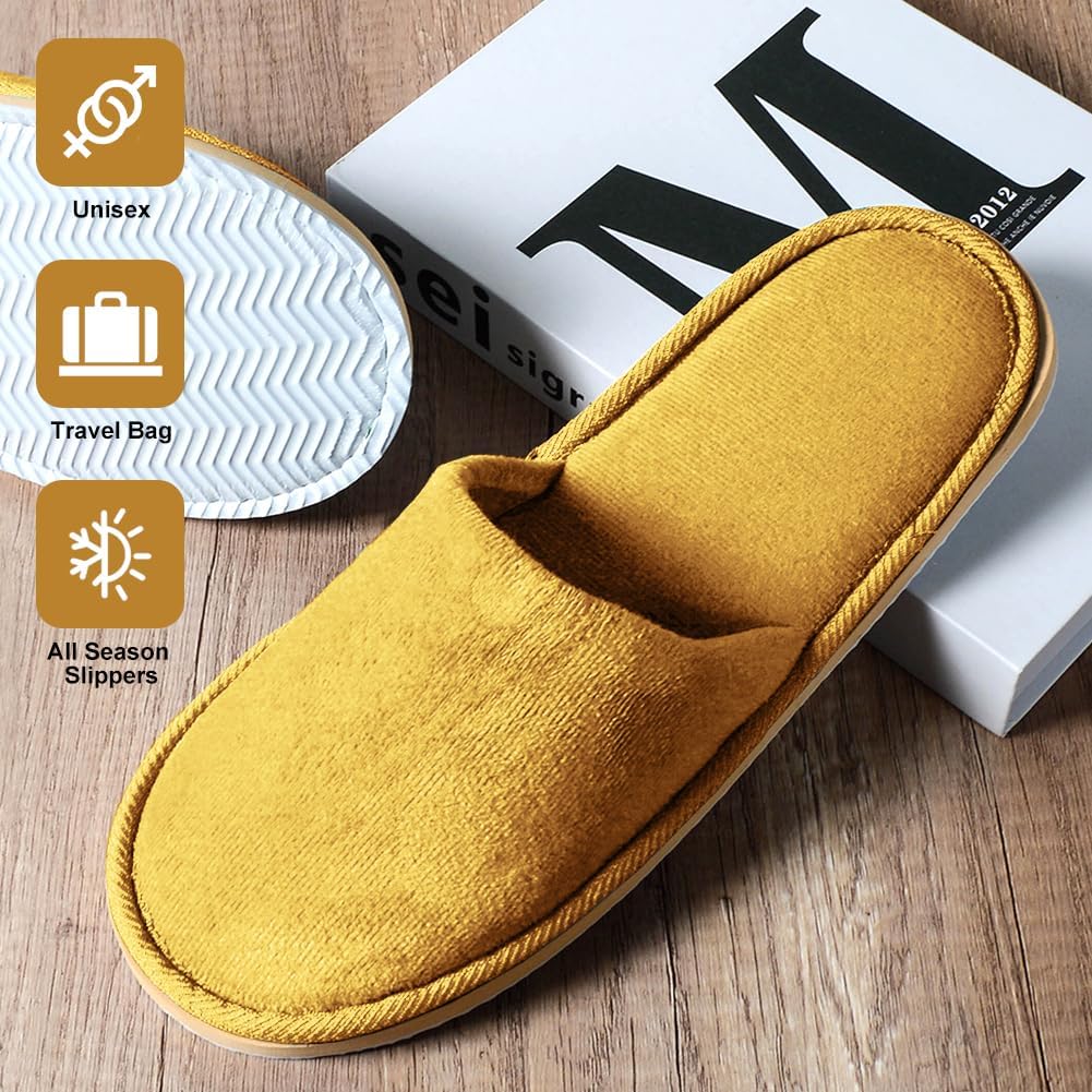 Non-Slip Disposable Slippers - 2-6 Pairs, Washable Velvet Closed Toe for Guests, Hotel & Spa
