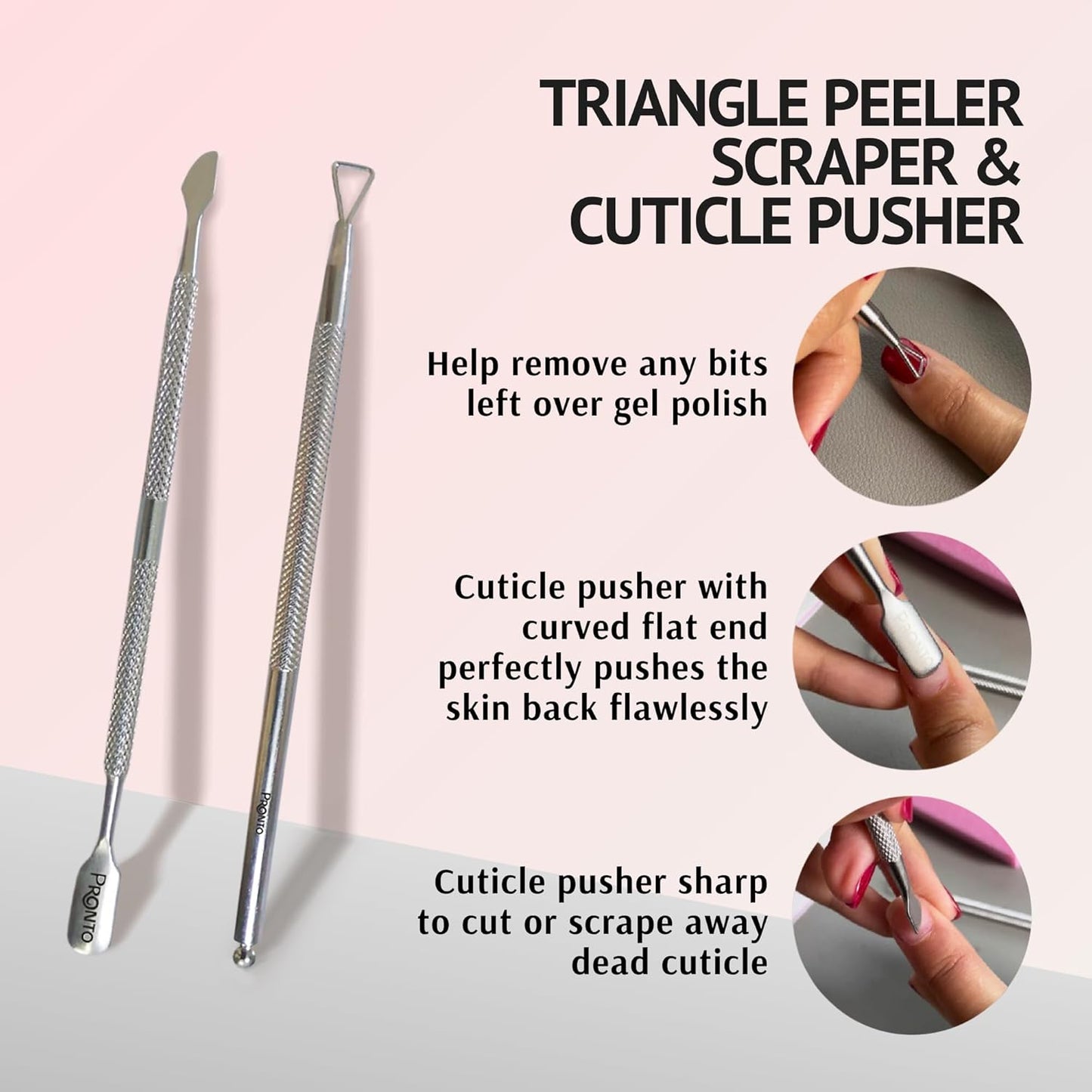 Pronto Pure Acetone 16 oz Nail Polish Remover - Complete Acrylic Nail Kit with Cuticle Pusher, Nail File & Buffer for Gel & Dip Powder Removal