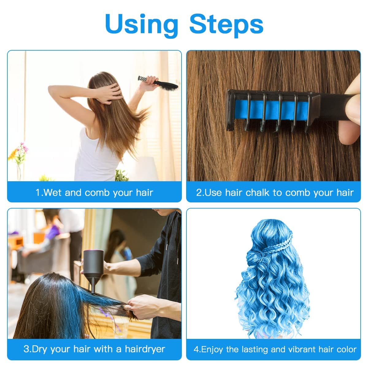 MSDADA Hair Chalk Comb Christmas Gifts Toys for Girls Kids 3 Pack - Temporary Washable Hair Color Dye Paint Teen Girl Gift Hair Stuff Accessories Makeup Kit Age 6 7 8 9 10 11 12 13 Years Old