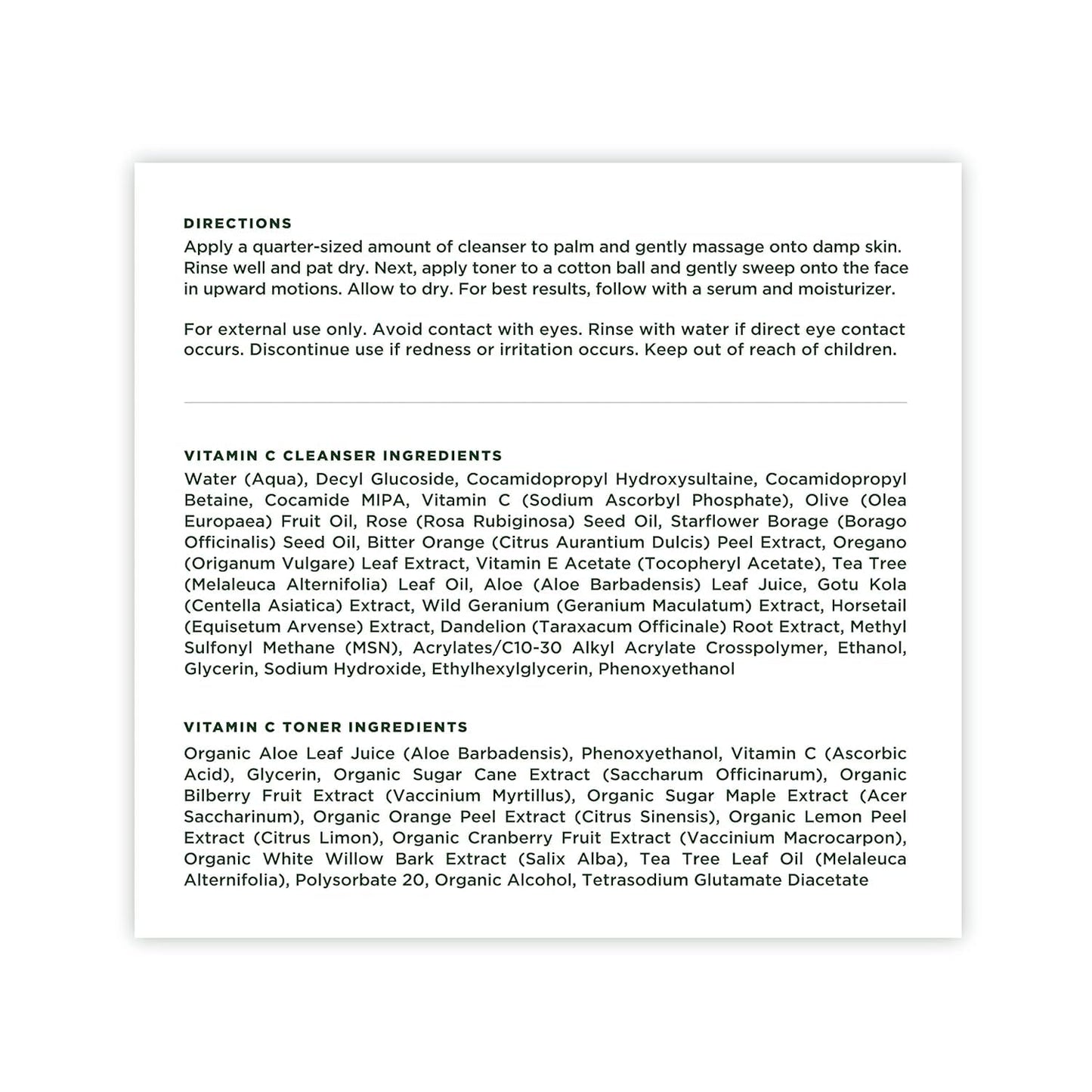 Vitamin C Brightening Face Cleanser & Toner - Pore Minimizing Skincare with Organic Aloe (2 x 4 Fl Oz)