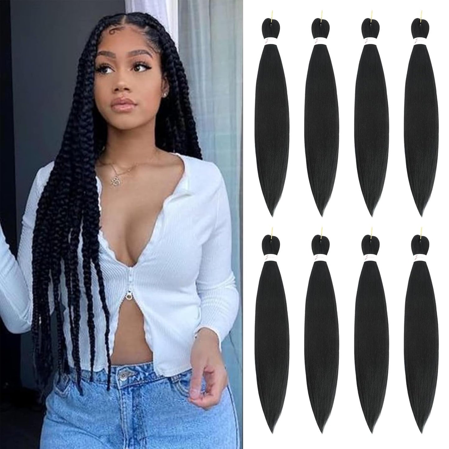24-Inch Pre-Stretched Braiding Hair - 8 Packs Soft Yaki Texture for Crochet & Twists