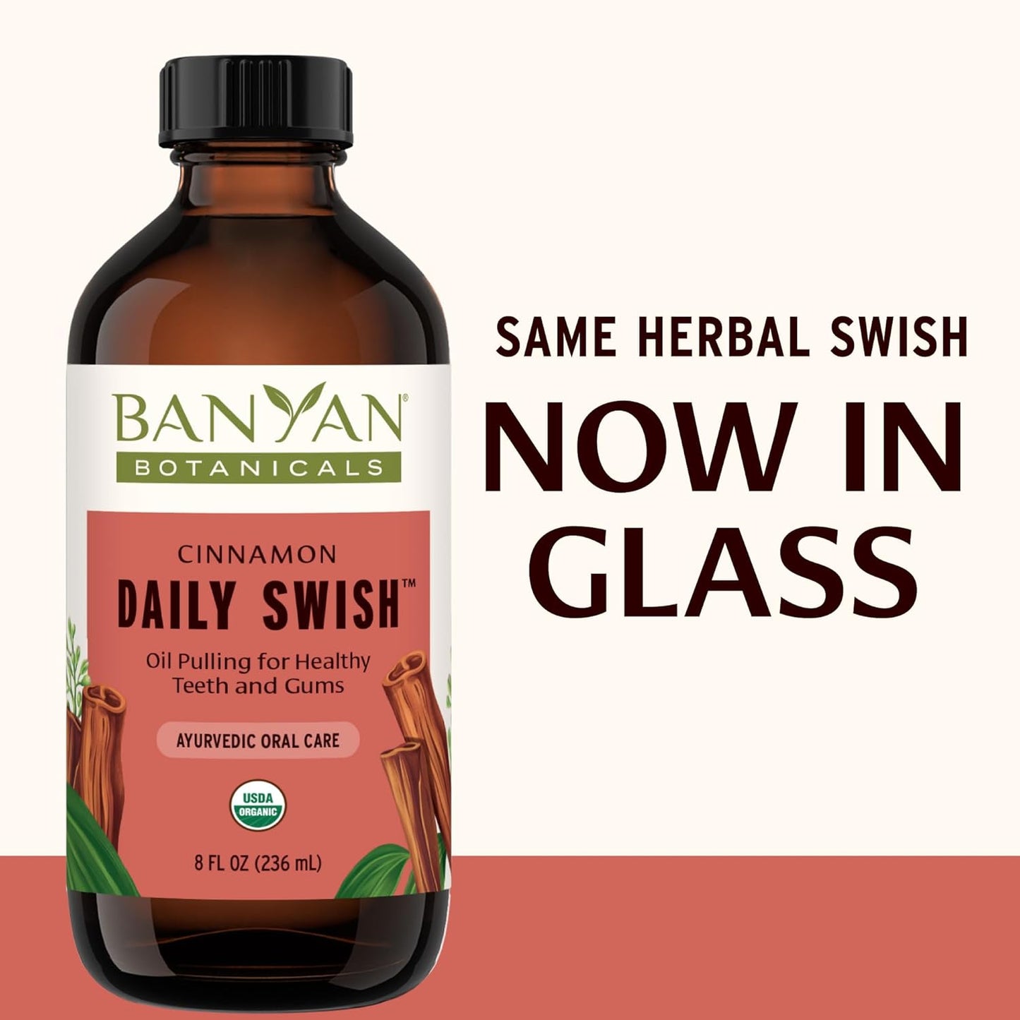 Organic Cinnamon Pulling Oil – Ayurvedic Mouthwash with Coconut Oil for Fresh Breath – 8 oz Vegan
