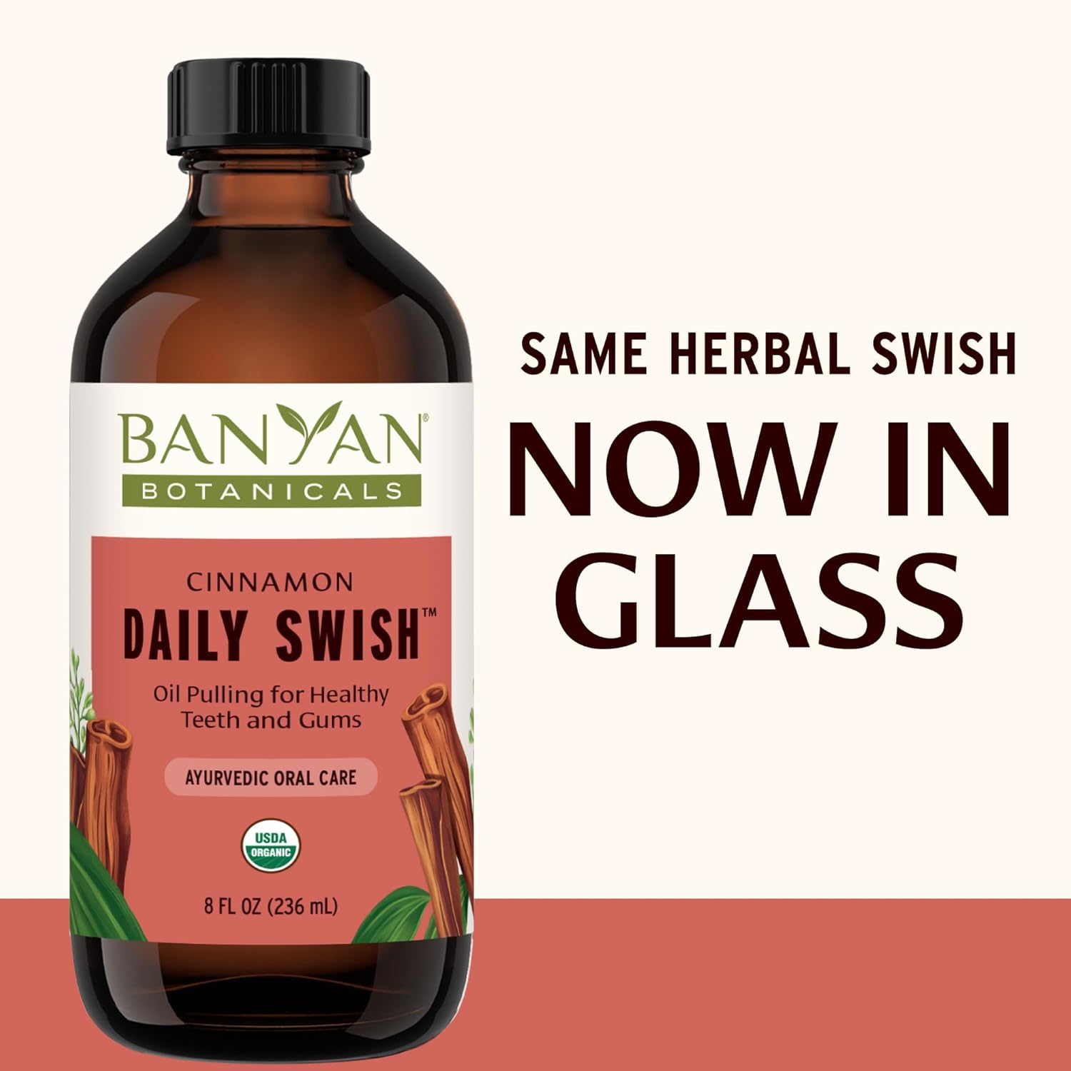 Organic Cinnamon Pulling Oil – Ayurvedic Mouthwash with Coconut Oil for Fresh Breath – 8 oz Vegan