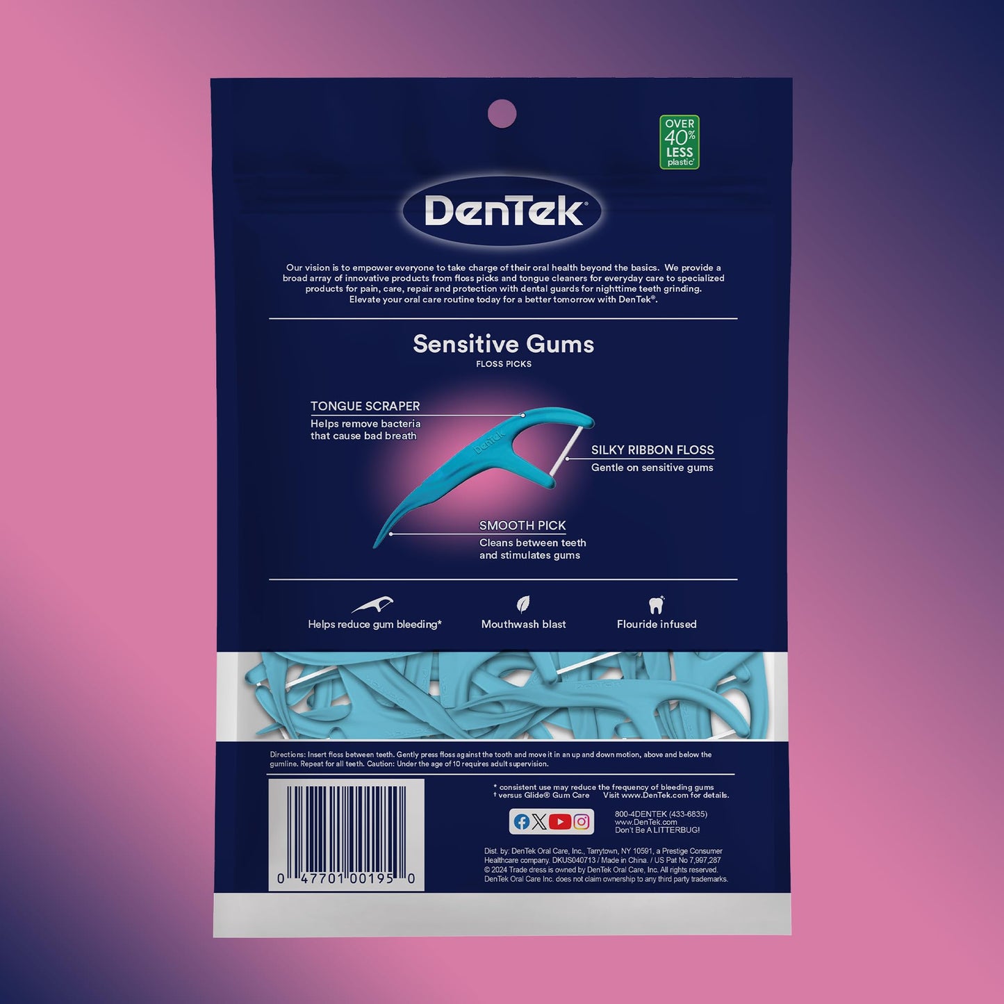 DenTek Comfort Clean Sensitive Gums Floss Picks, Soft & Silky Ribbon, 150 Count, 3 Pack
