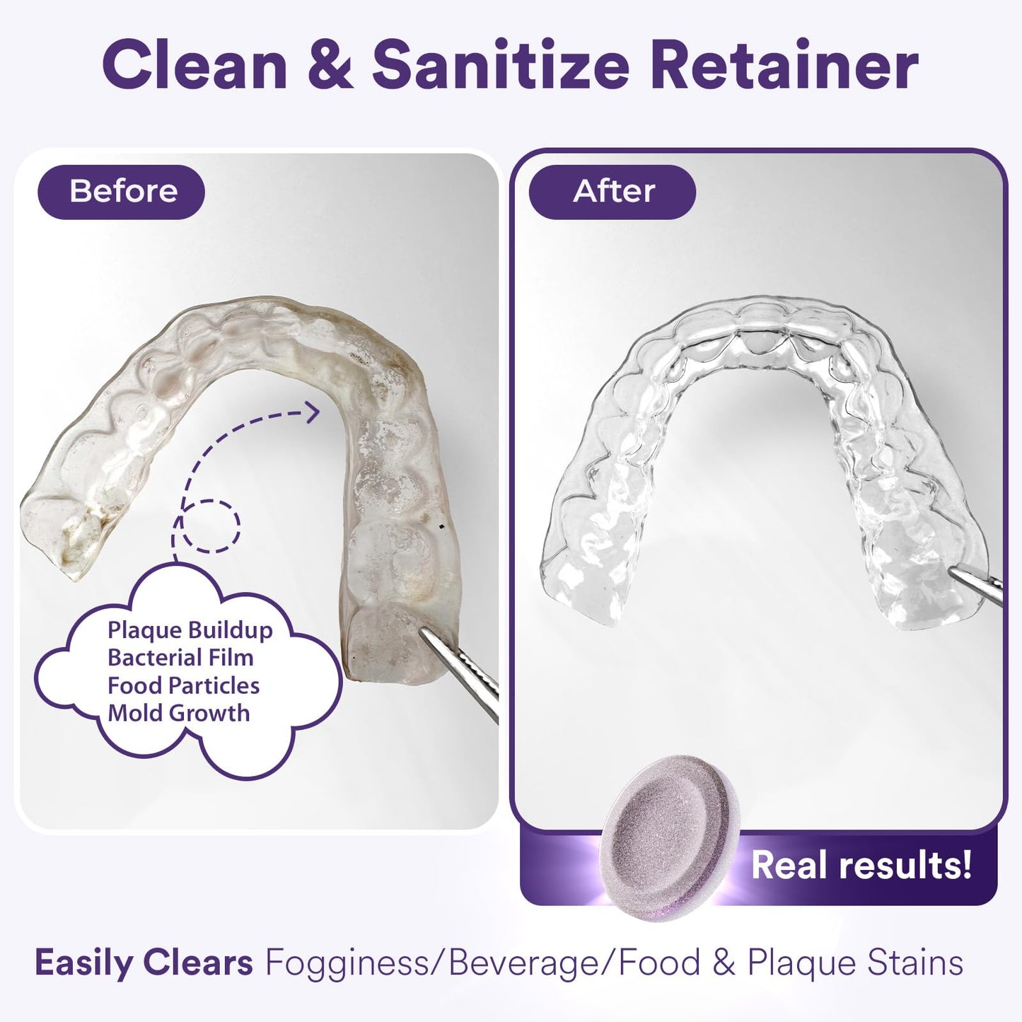 Weiss Naturals Retainer Cleaner Tablets, Invisalign Cleaner, Remove Stains, Odors & Plaque, FSA & HSA Eligible, PERSULFATE FREE Night Guard & Denture Cleaner 1-Month Supply, 30 Grape Scented Tablets
