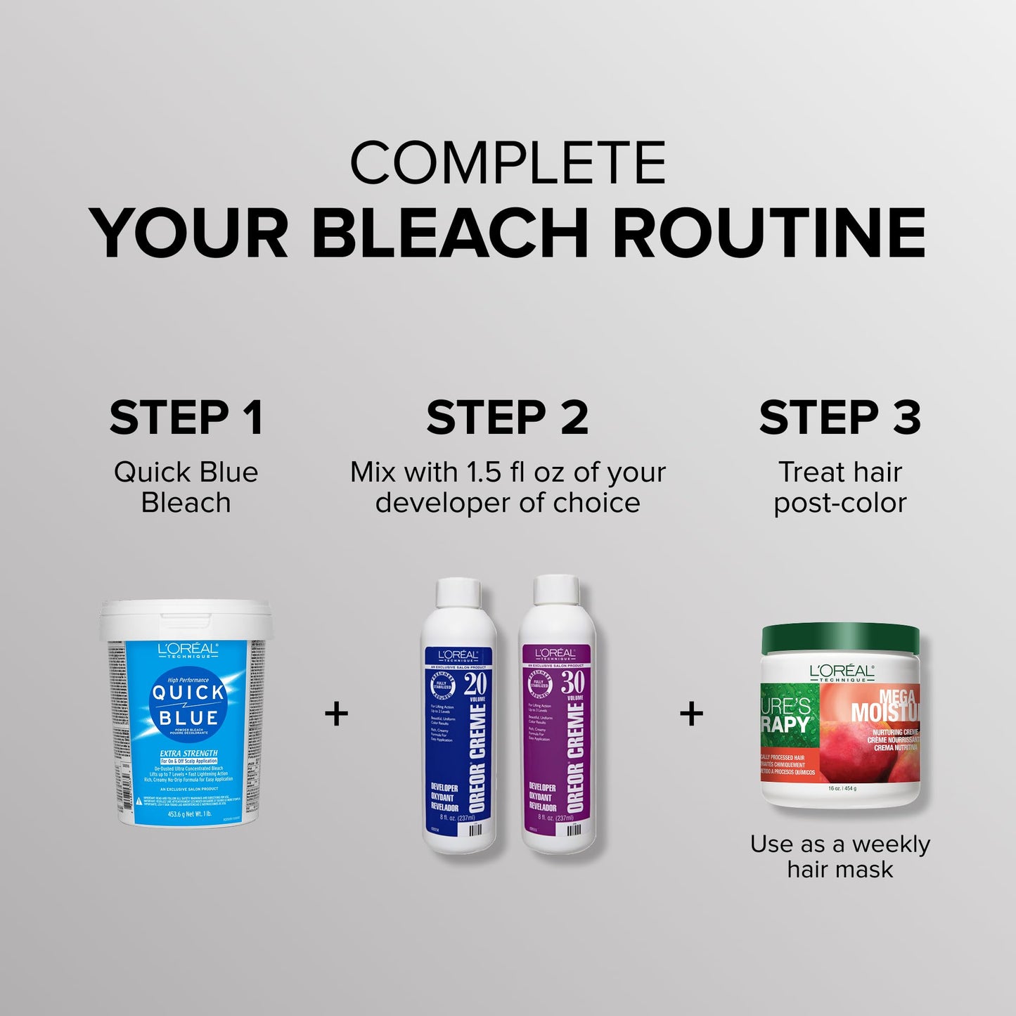 L'OREAL TECHNIQUE Quick Blue High Performance Bleach | Professional Hair Bleaching Powder | No Drip Formula | Extra Strength Lightening Action Lifts Up To 7 Levels | Single Application | 1 Pound
