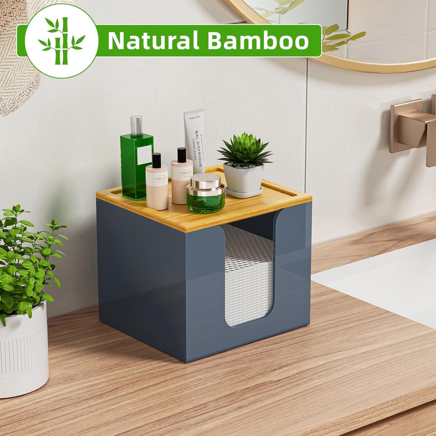 VITVITI Acrylic Face Towel Holder Box - Large Disposable Towel Storage with Bamboo Lid for Bathroom & Vanity