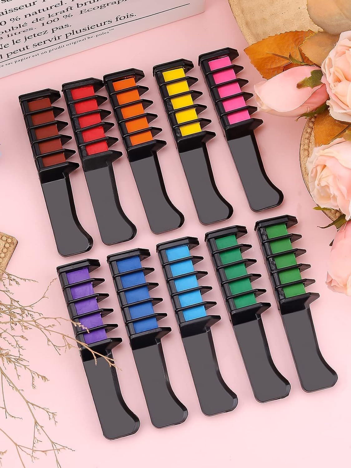 Kalolary 10 Color Temporary Hair Chalk Comb Set, Washable Hair Dye for Girls Kids Gifts on Birthday Cosplay Party for Age 4 5 6 7 8 9 10 12 13