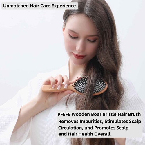 Boar Bristle Hair Brush - Natural Beechwood Detangling Brush for Men & Women, Soft Wooden Bristles Bursh with Travel Bag, Hairbrush for Long Short Thick Curly Wet Dry Hair