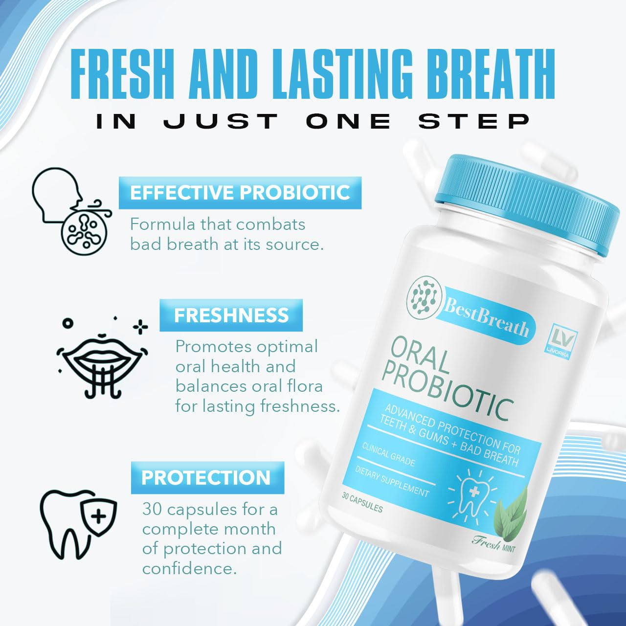 1 Pack - Best Breath - Best Breath Oral Probiotic, Best Breath Probiotic, Best Breath Pills, BestBreath, Best Breathe 30 Capsules For 1 Month, Best Breath Oral Probiotics For Mounth Bad Breath.