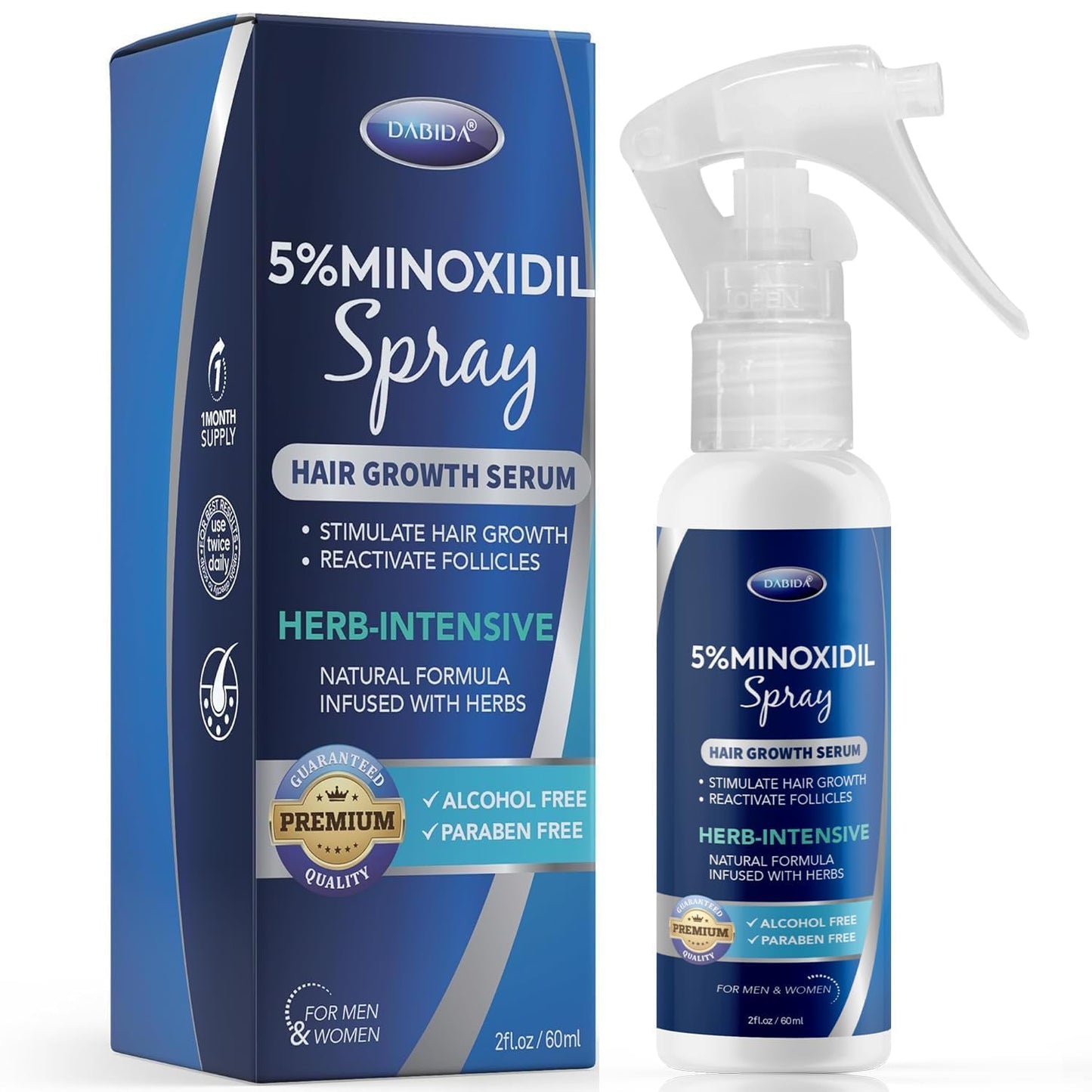 5% Minoxidil Hair Regrowth Spray - 60ml, For Men & Women
