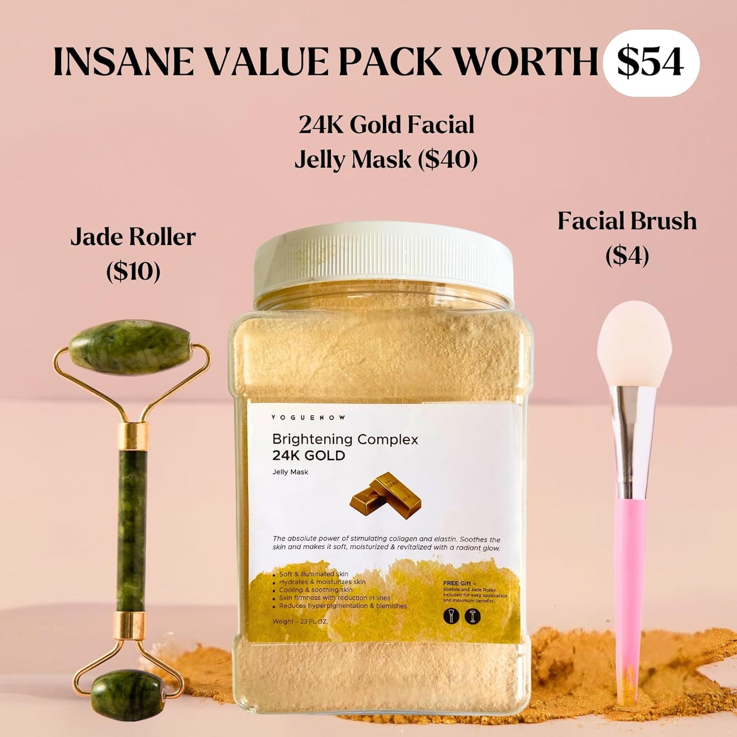 Bulgarian Rose Hydrating Jelly Face Mask - Brightening & Nourishing with Free Jade Roller | 23 Oz Professional Vajacial Mask