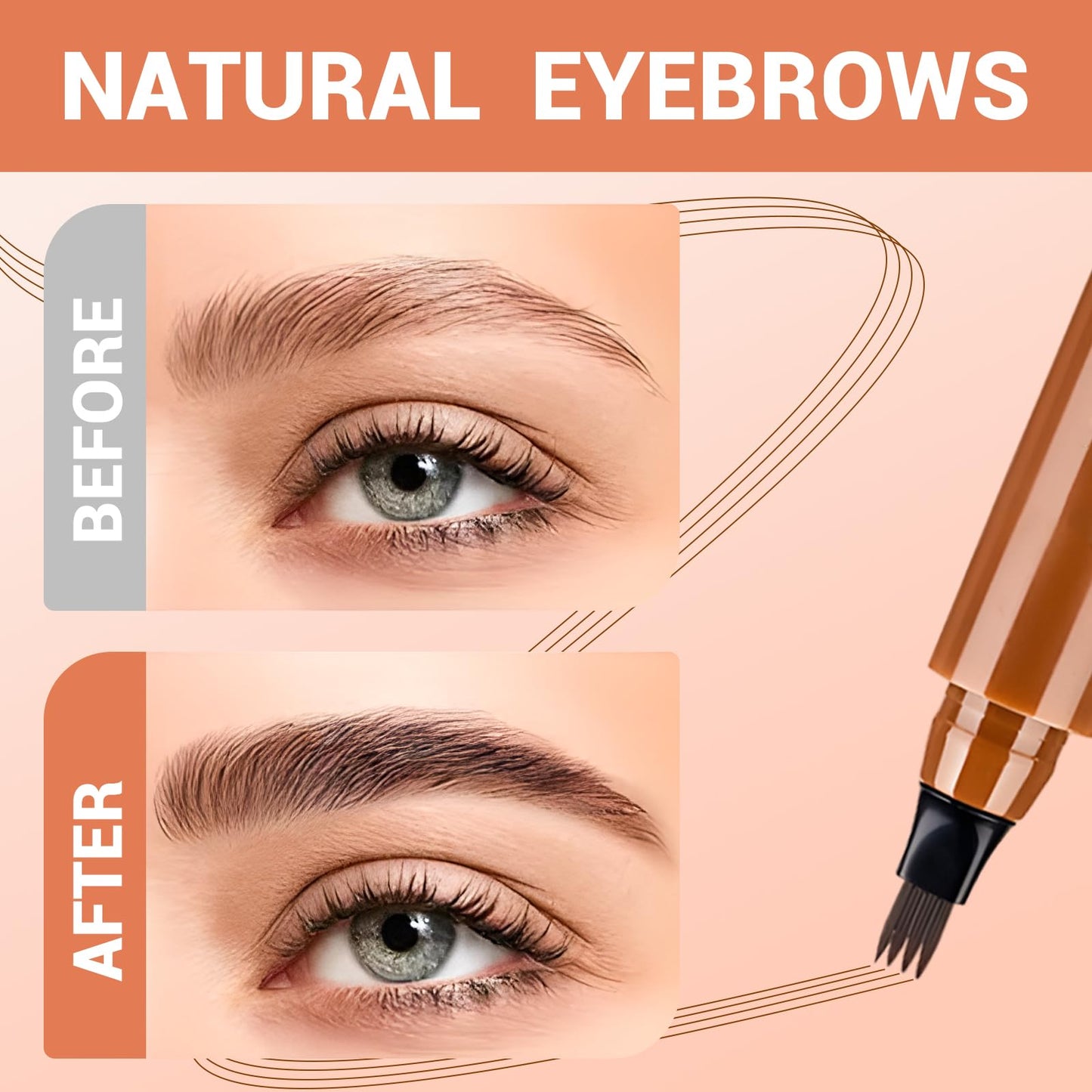 2025 Premium Magic Eyebrow Pencil with a Micro-Fork Tip, 3D Microblading Eyebrow Pencil Waterproof Contouring Pen, 4 Tipped Spoolie Brush Precise Brow Pen Natural Makeup Effect (Colorful)