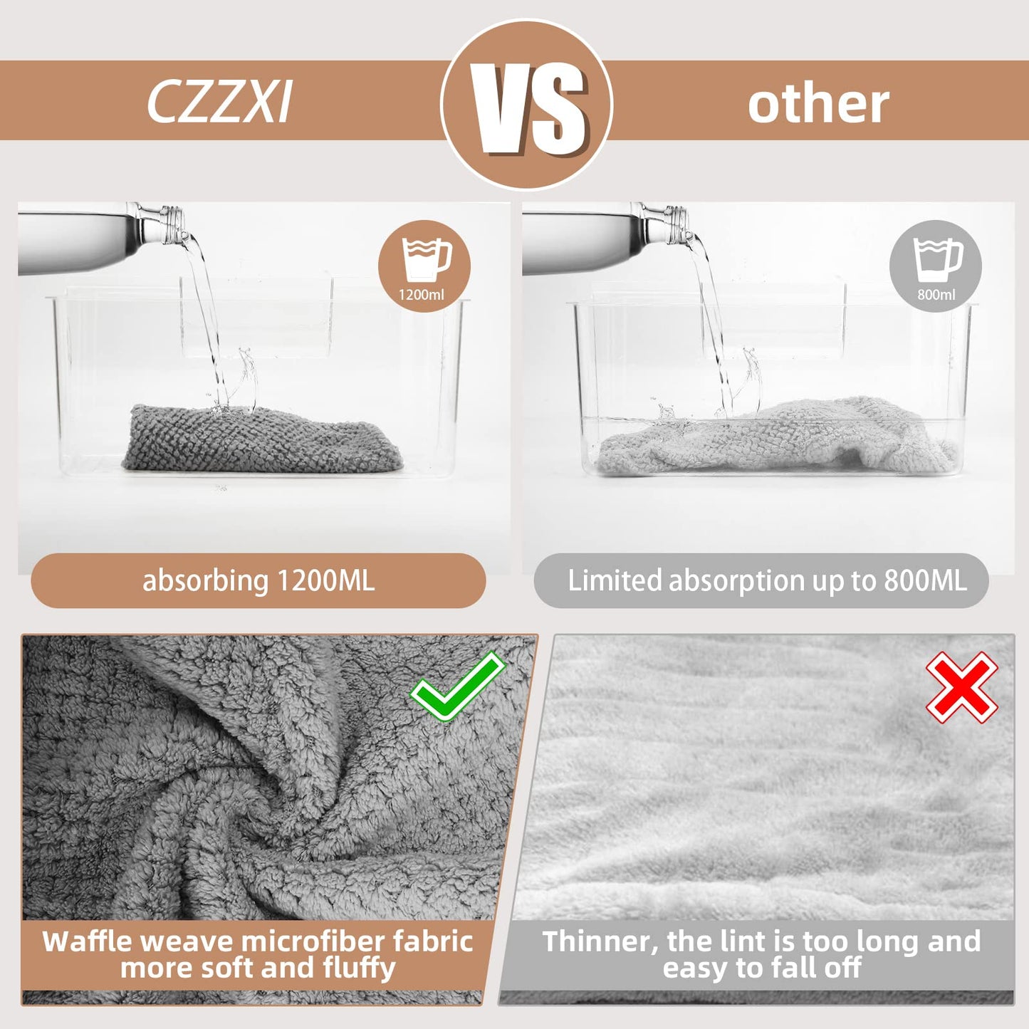 CZZXI 3 PCS Microfiber Hair Towel - Wraps for Wet Hair, Anti Frizz Turbans, for Curly Hair (Beige, Khaki, Grey)