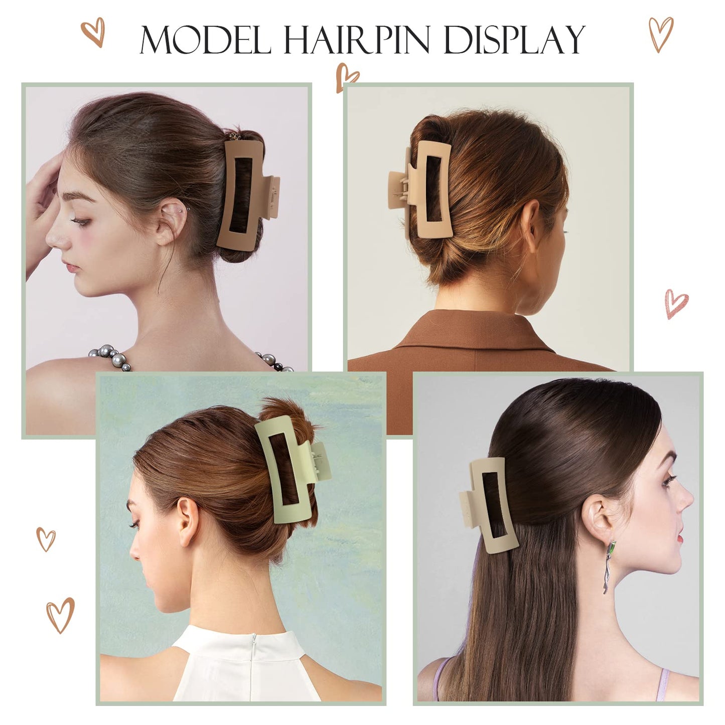 Mandydov 8 Pcs Large Hair Claw Clips 4.1 Inch Non-slip Big Square Matte Claws for Women, Strong Hold Banana Clips for Thick Thin Hair