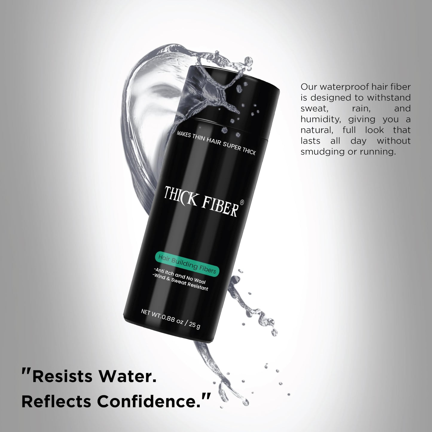 THICK FIBER Hair Fibers for Thinning Hair & Bald spots (BLACK) - 25g Bottle - Conceals Hair Loss in Seconds - Hair Powder for Women & Men