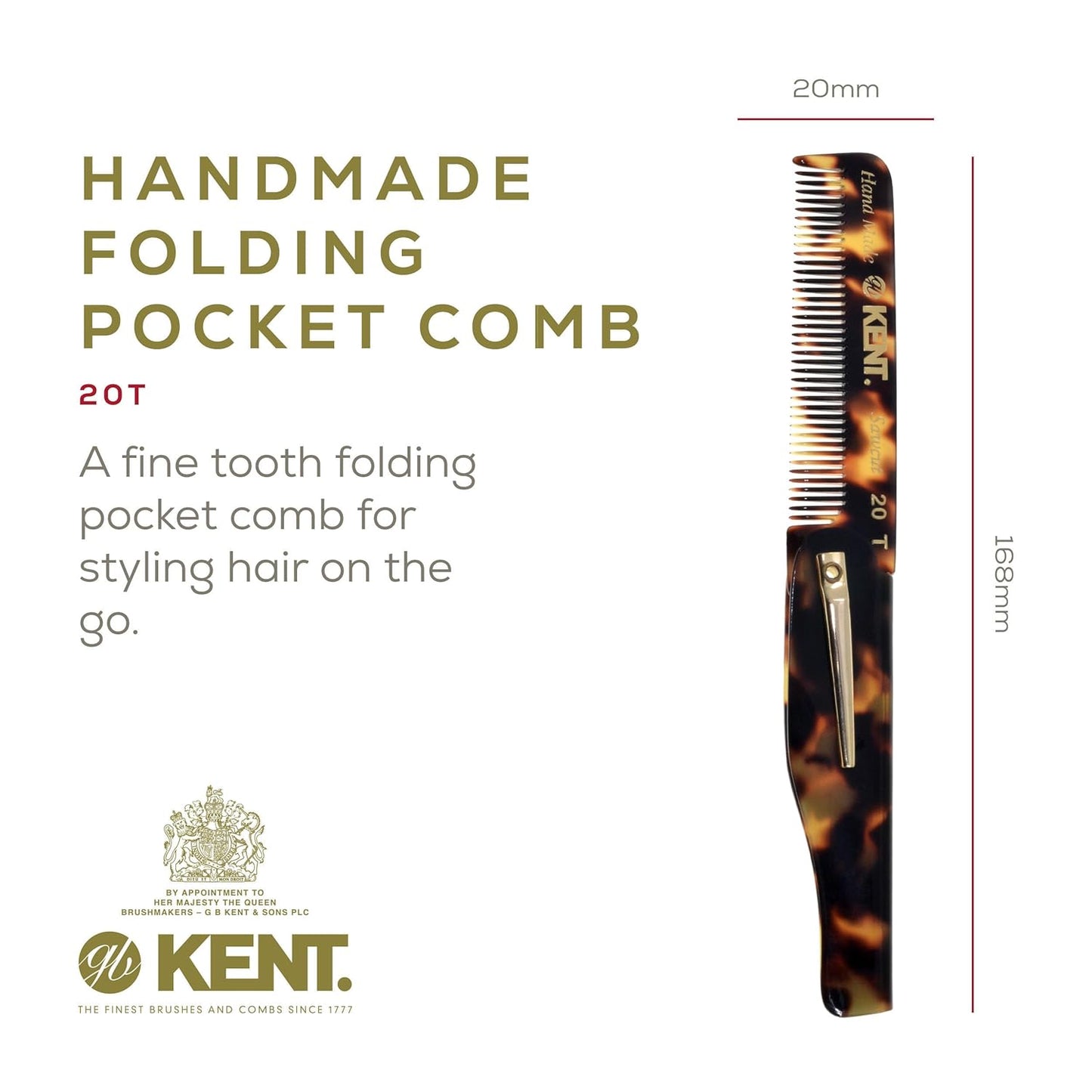 Kent Set Men's Hair Combs - 81T X-Small & 20T Folding Fine Tooth Grooming Kit for Hair, Beard & Mustache - Handmade in England