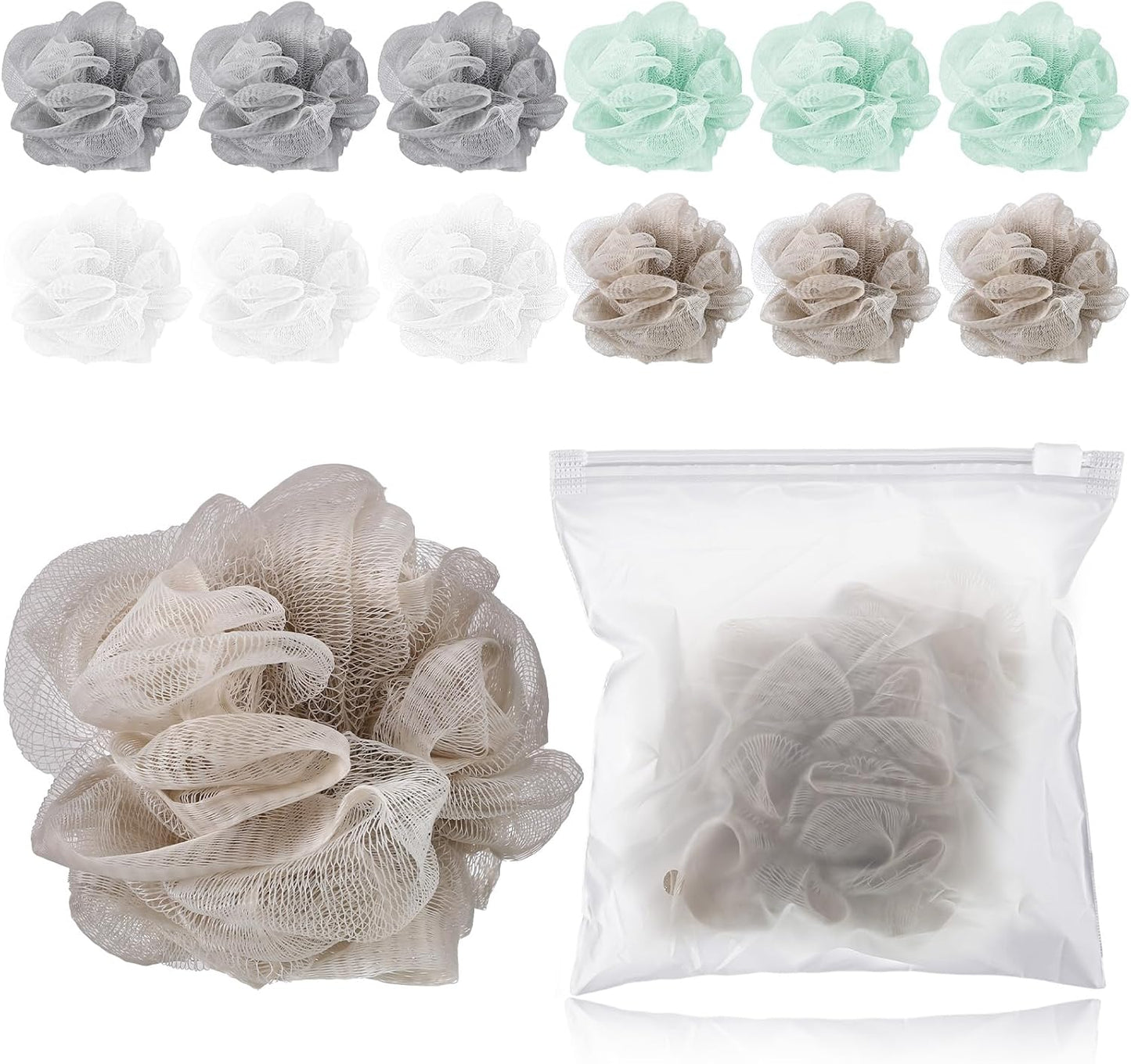Travel Size Loofah Set - 12 Individually Wrapped Mini Bath Sponges with Case (Black, 25g)