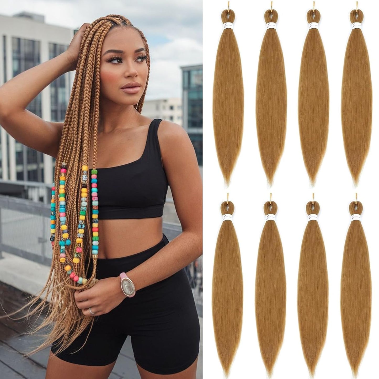 24-Inch Pre-Stretched Braiding Hair - 8 Packs Soft Yaki Texture for Crochet & Twists
