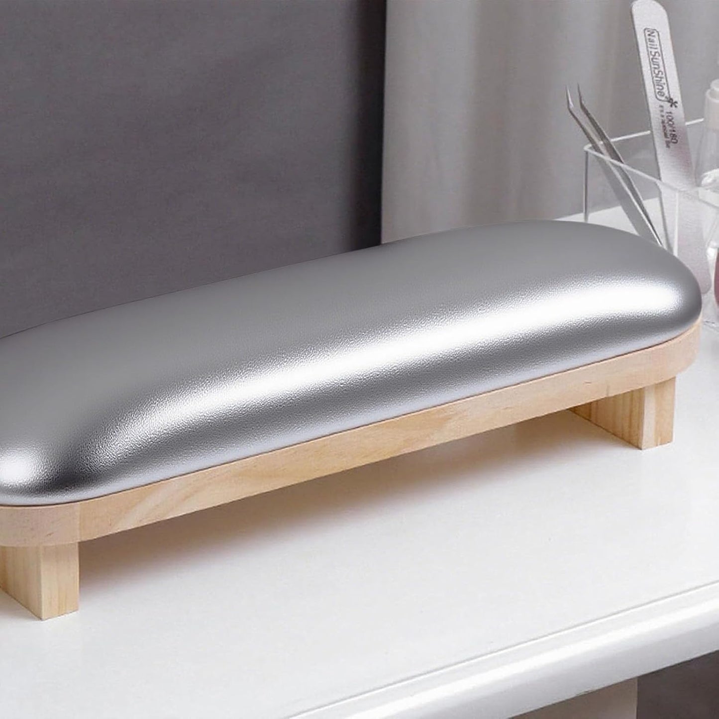 Manicure Hand Rest Pillow - TANG SONG Wooden Nail Stand Cushion for Nail Tables (Cream Yellow)